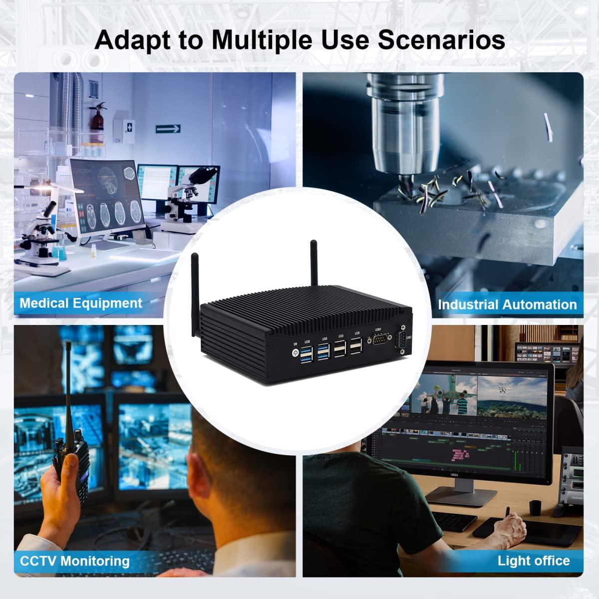 VENOEN VENOEN Office Mini PC in-tel Core i5 7300U Fanless PC Desktop Computer, 32GB RAM 512GB SSD, 8xUSB, Dual HD HD 4K HTPC, 2xRS232 COM, Wi-Fi, BT4.2, Industrial Computer with Win 10 Pro