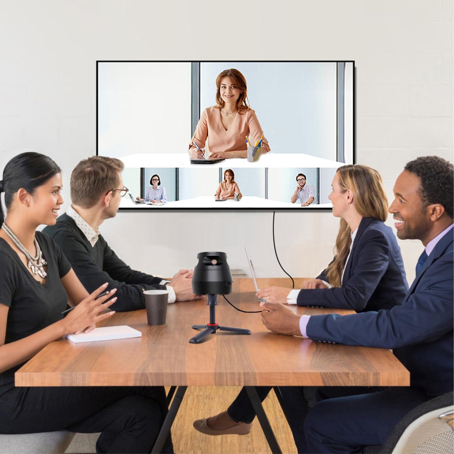 Meeteasy Panoramic 360 Video Conference Camera, Immersive Experience, Overall and Speakers' Close-up View, 1080P Webcam for Small/Mid-size Room, Micro SD Card Slot Equipped