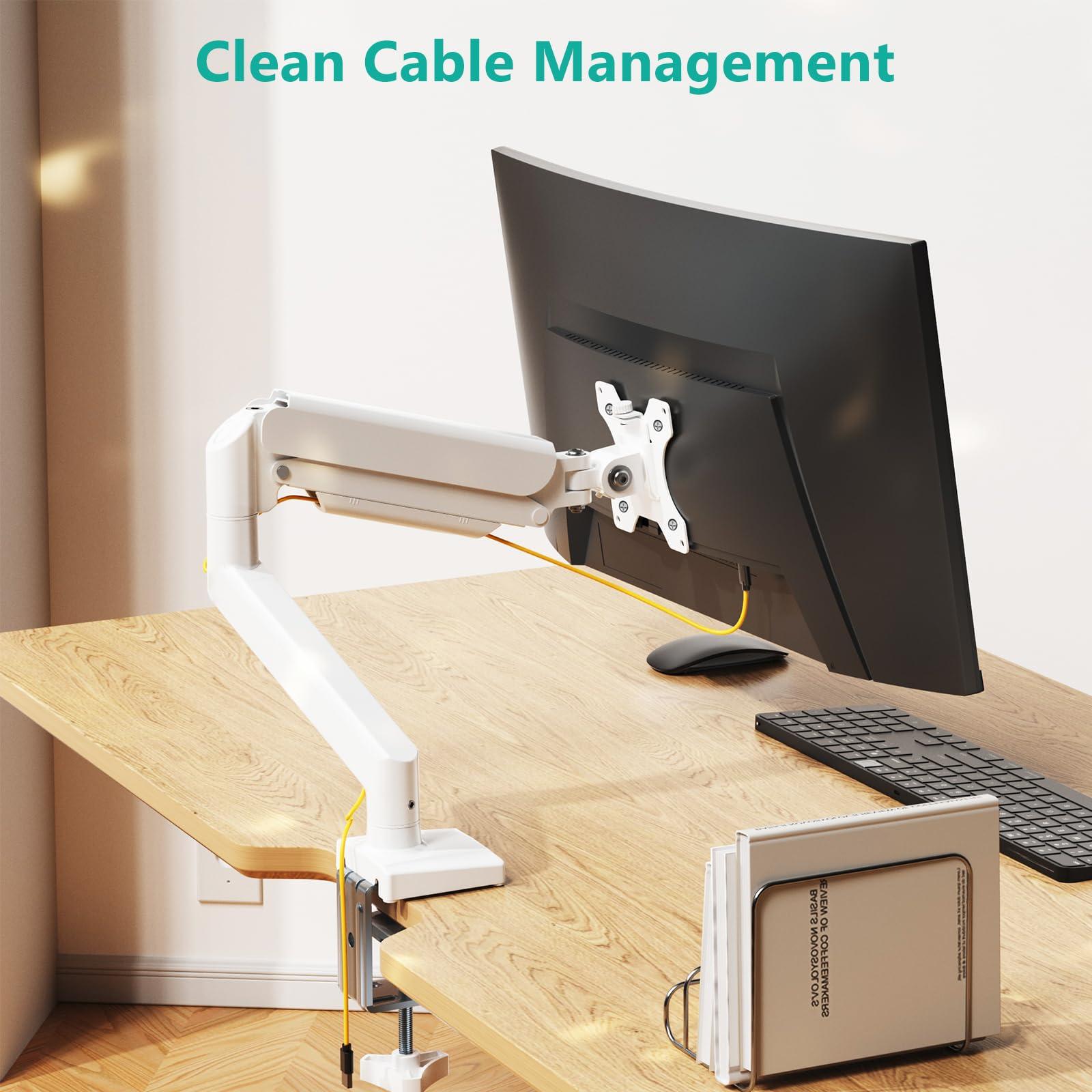 WALI WALI Single Monitor Arm Mount Stand, Adjustable Gas Spring Arm Monitor Mount for Display up to 32 Inch,19.8lbs Capacity (GSMP001W), White