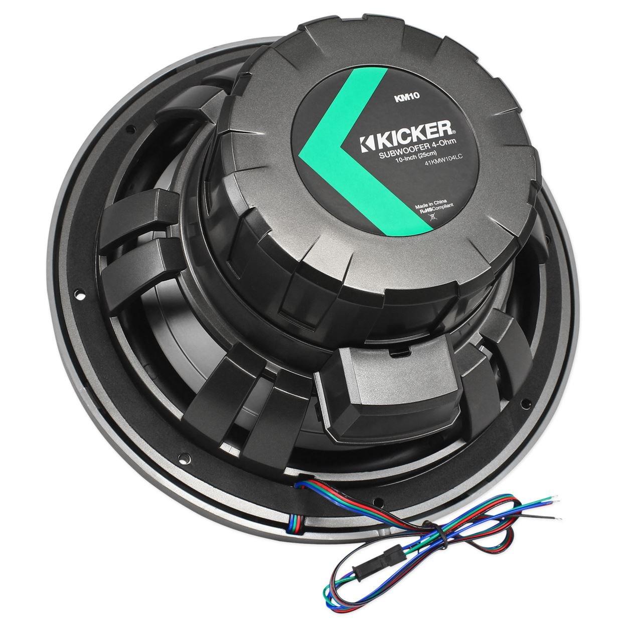 KICKER Kicker 10 Inch KM-Series Marine 4 Ohm Subwoofer 41KMW104LC with Free LED Remote Controller