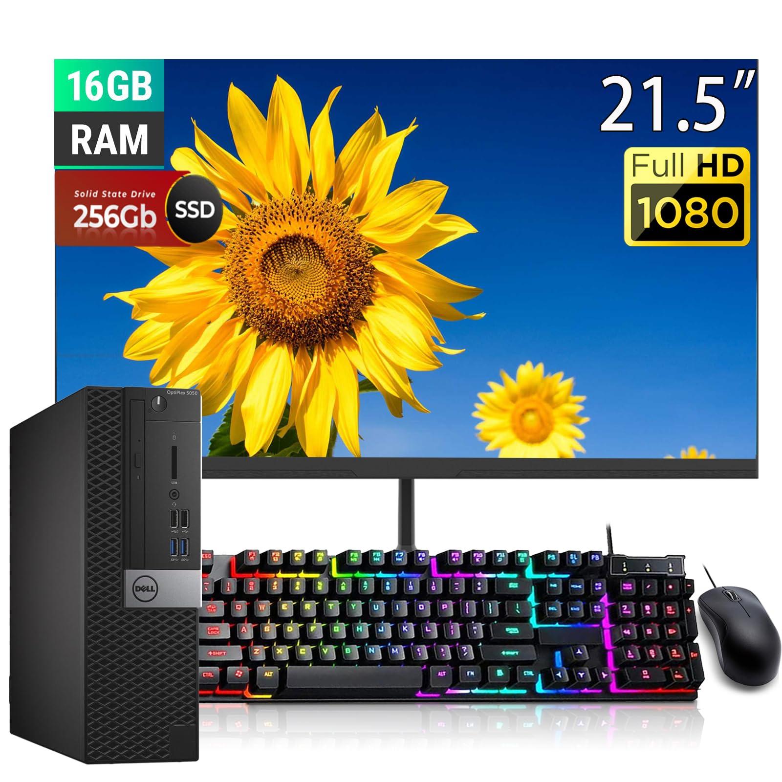 Dell Dell Optiplex 5050 SFF PC Desktop Computer with 21.5\" FHD(1920x1080) Monitor, i5-7500 3.4GHz, 16GB RAM, 256GB SSD, RGB Keyboard, Mouse, Win10 Pro (Renewed)