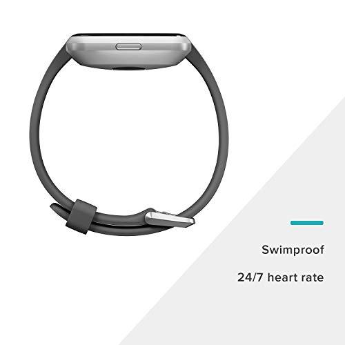 Fitbit Fitbit Versa Lite Smartwatch,GPS,Charcoal/Silver Aluminum, One Size (S & L Bands Included)