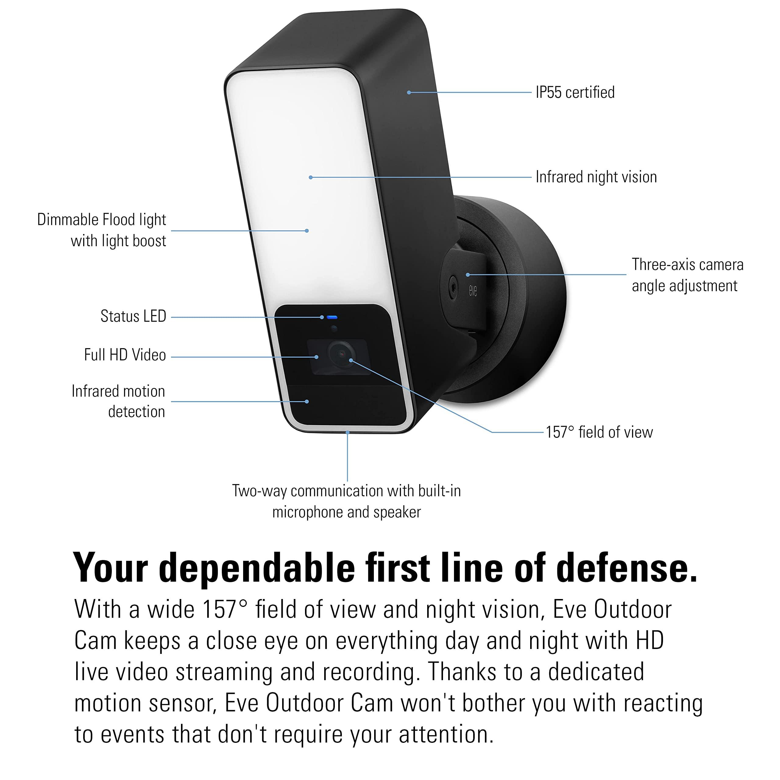 Eve Eve Outdoor Cam (White Edition) Secure floodlight Camera, (HomeKit Secure Video), 1080p, Night Vision, Wi-Fi (2.4 GHz), Motion Sensor, Two-Way Communication, Flexible & Easy Installation