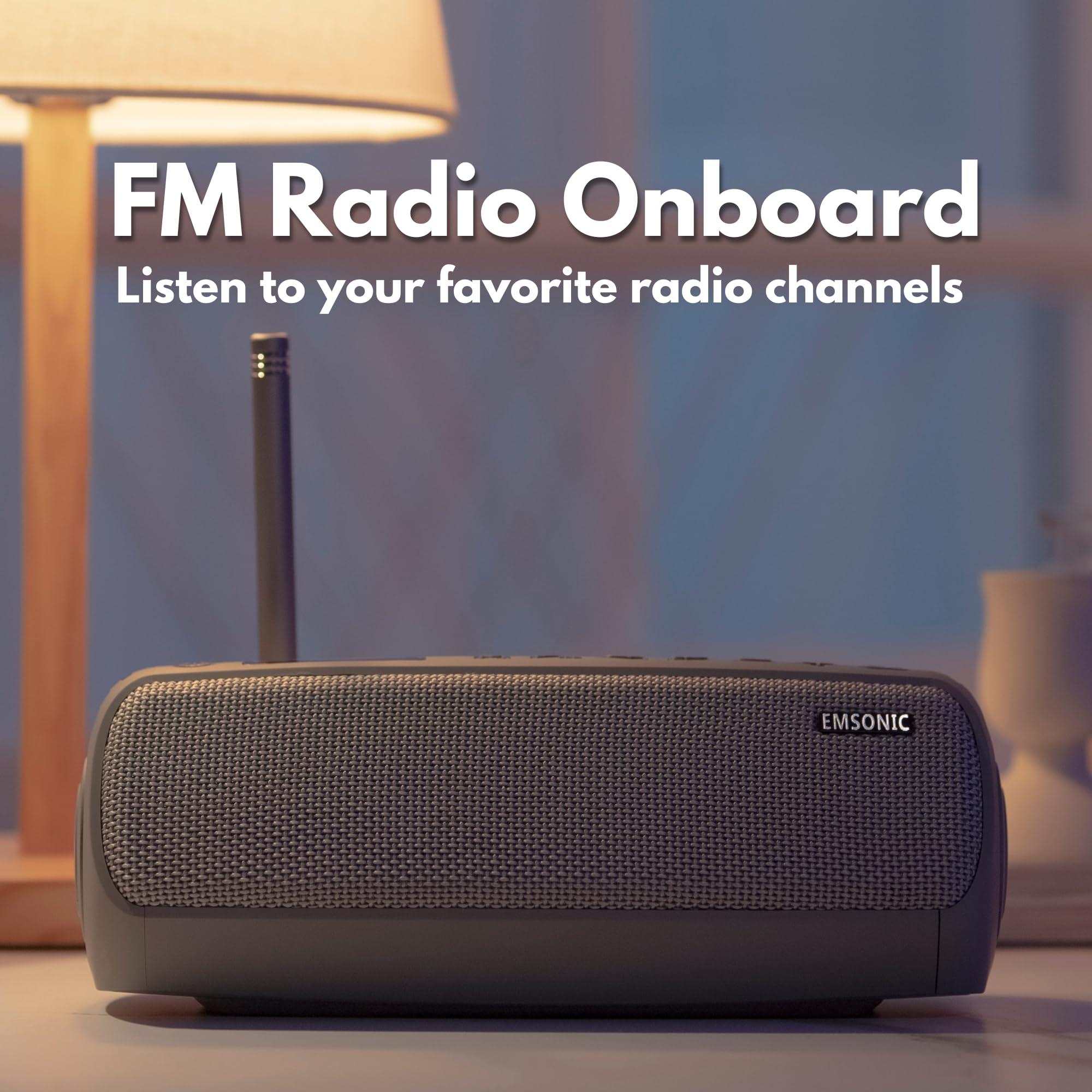 Emsonic Saver By Emsonic - Portable Bluetooth Speaker, Waterproof Speaker with Carbon Monoxide Detector & FM Radio - 24-Hour Playtime, 40W Powerfull Sound & Deep Bass - Gray