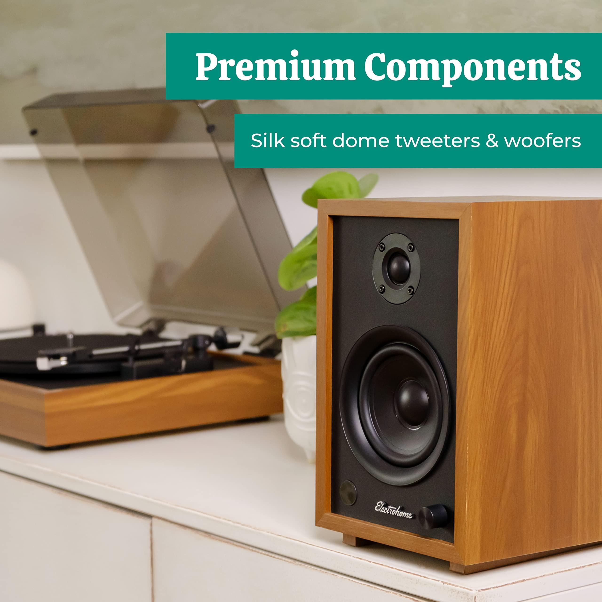 Electrohome Electrohome McKinley 2.0 Stereo Powered Bookshelf Speakers with Built-in Amplifier and 4" Drivers for Turntable, TV, PC and Wireless Music Streaming Featuring Bluetooth 5, RCA and Aux (EB30)