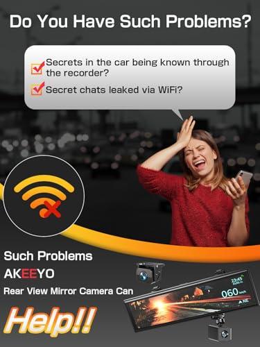 AKEEYO Super Night Vision Rear View Mirror Camera with F1.0 Aperture LensAI Vision RadarBSD HDR/WDRTouch Screen Smart Mirror Dash Cam, Free 32GB Card & GPS,12\" Backup Camera AKEEYO NV-X