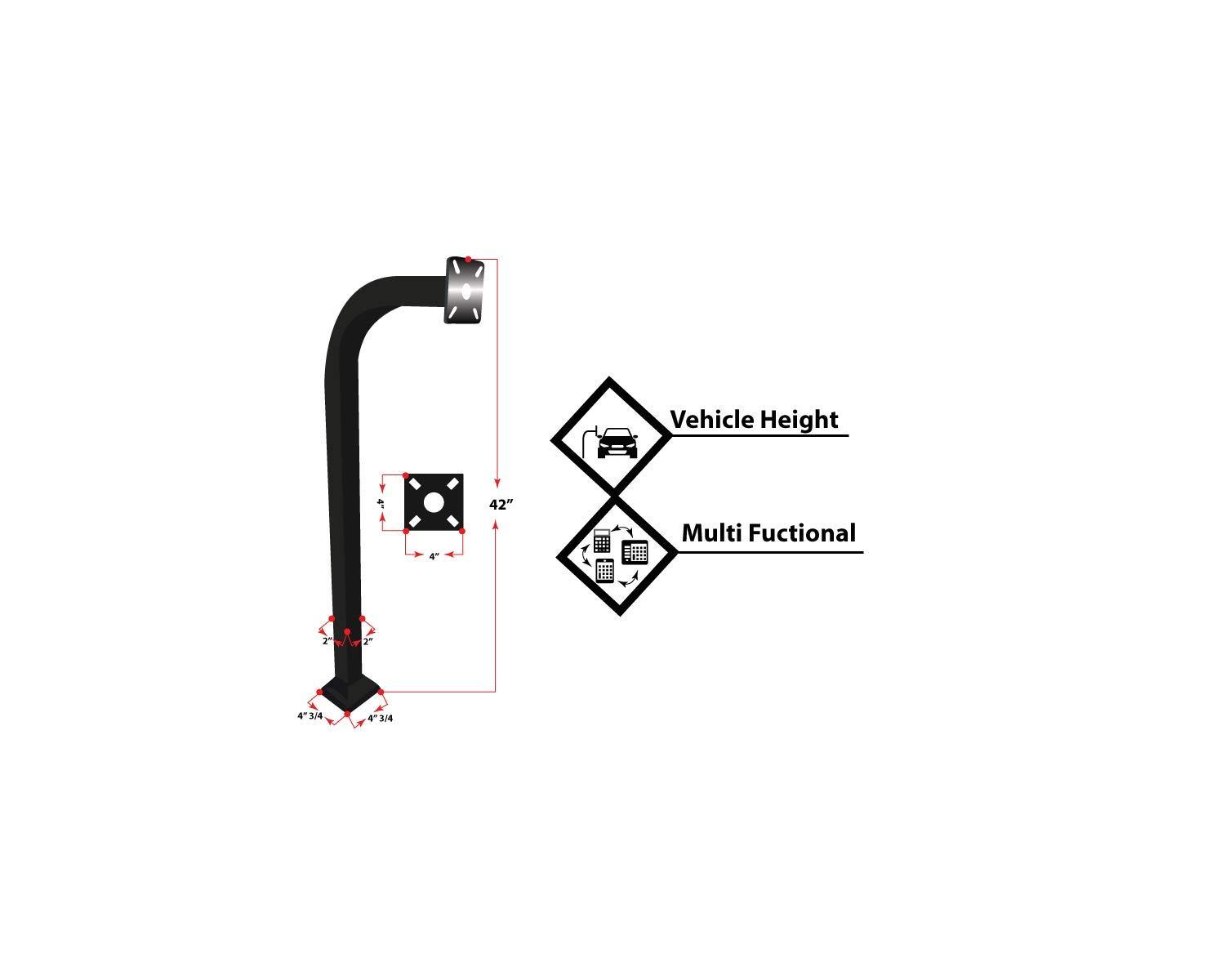 LA Ornamental Aluminum Gooseneck 2" x 2" x 42" Pedestal Keypad Stand Access Control Pedestal Mounts Gate keypad Mounting Post (Black)