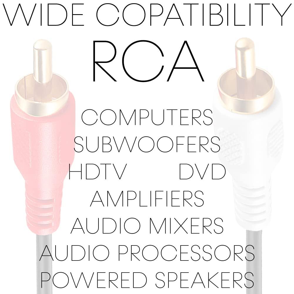 Cmple Cmple - 2 RCA to 2 RCA Cables 25ft, Stereo Audio Speaker Cable Male to Male Dual RCA Cord Subwoofer Cable for Car Stereo, Marine Audio, Audio Mixer, Amplifier - Black