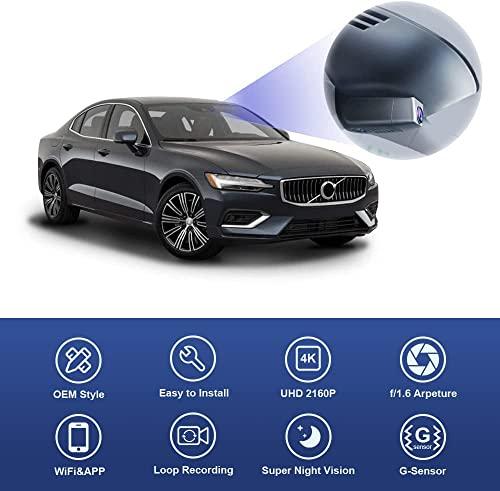 FITCAMX Fitcamx 4K Dash Cam Suitable for Volvo S60 V60 T5 T6 T8 B5 2022 2021 2020 2019, Integrated OEM Look, 2160P UHD Video Quality, Loop Recording WiFi, G-Sensor, Night Vision, Easy to Install, 64GB Card