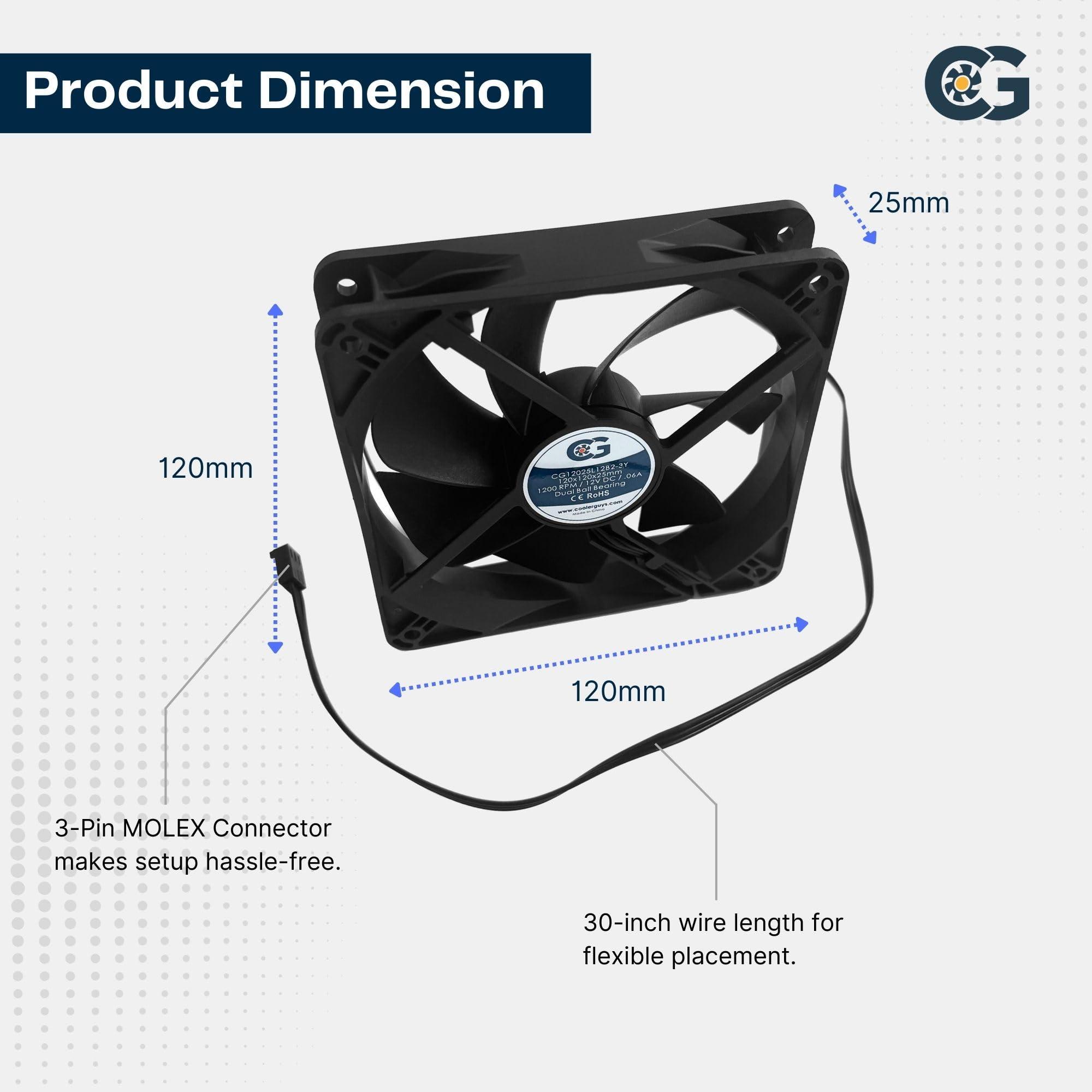 coolerguys Coolerguys Dual Ball Bearing 12v 3pin Fan (120x25mm, Low Speed)