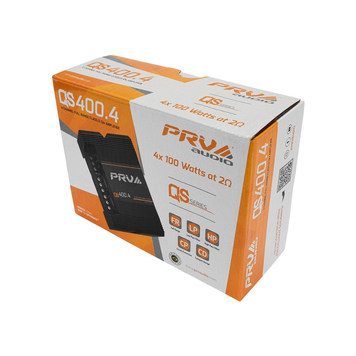 PRV AUDIO PRV Audio QS400.4 2 Ohm Mini Compact 4 Channel Car Audio Amplifier 4 x 100 Watts RMS at 2 Ohm - 400 Watt Amp Stereo 12 Volts Amp Class D Full Range Bridgeable
