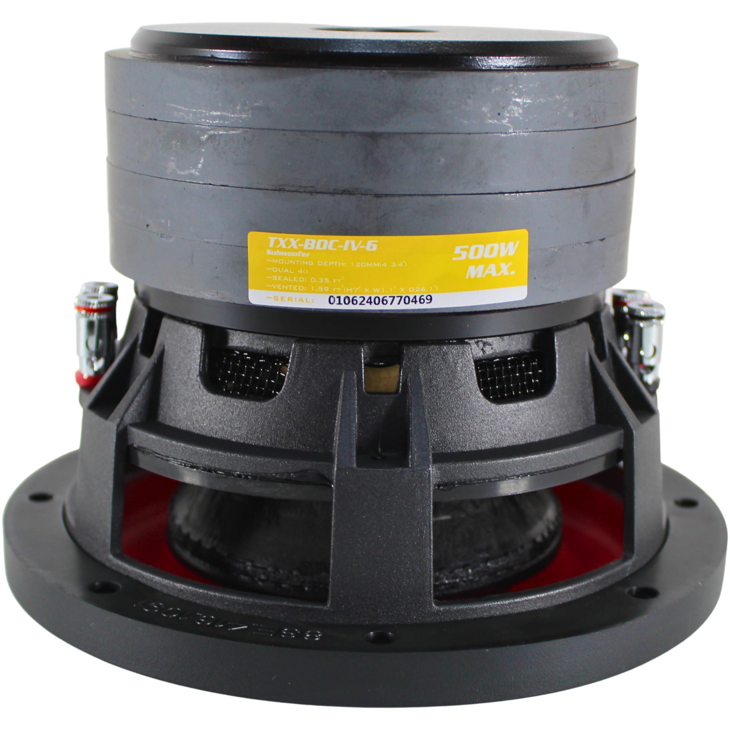 Audiopipe Audiopipe 6" Quad Stack Composite Cone Subwoofer (TXX-BDC-IV-6), Superior Performance, 500W, 2.5" BASV Voice Coil, 4 Magnets, Non-Press Paper Cone, Aluminum Basket, Multi-Connect, 2 x 4 Ohm