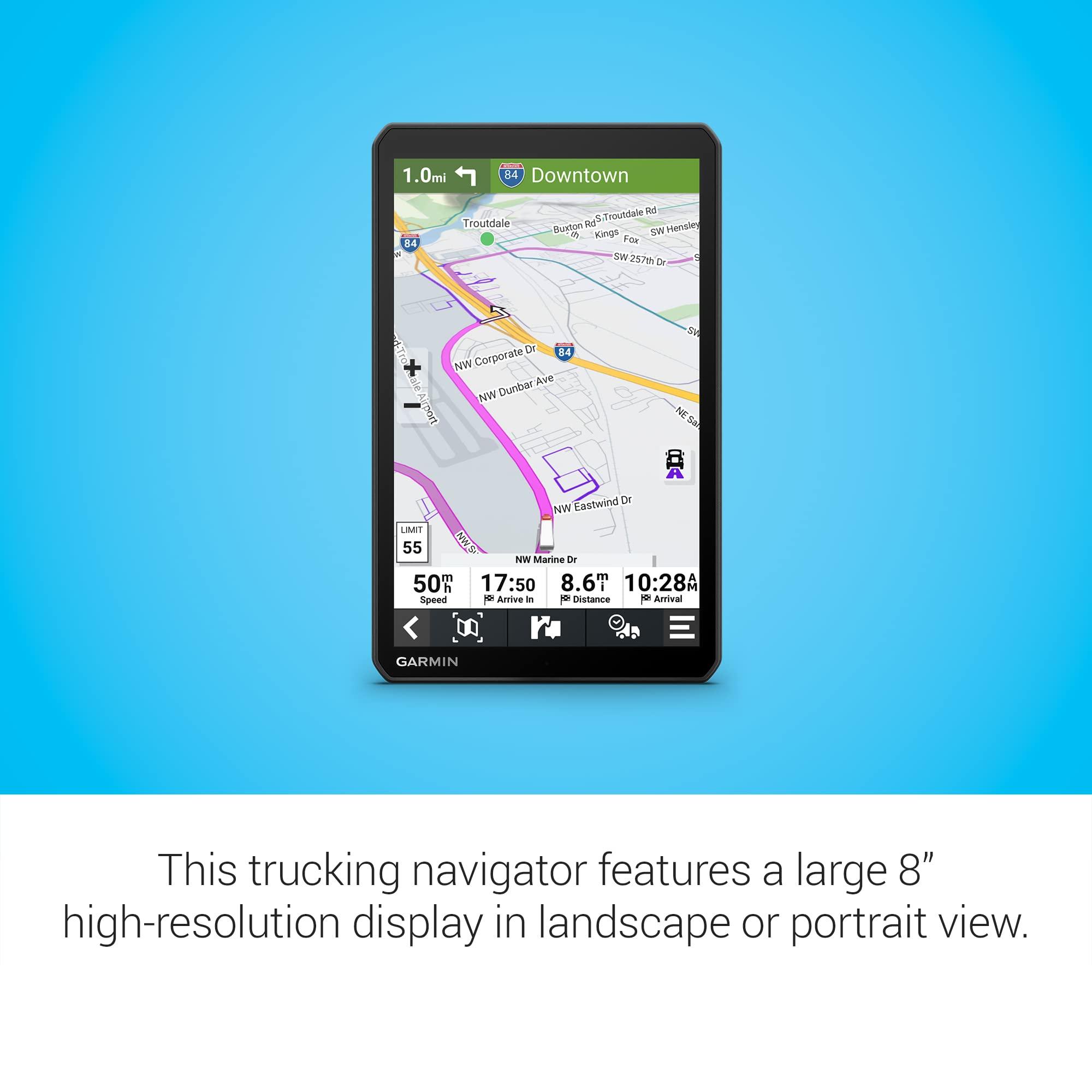 Garmin Garmin dezl OTR810, Large, Easy-to-Read 8 GPS Truck Navigator, Custom Truck Routing, High-Resolution Birdseye Satellite Imagery, Directory of Truck & Trailer Services, Black (Renewed)
