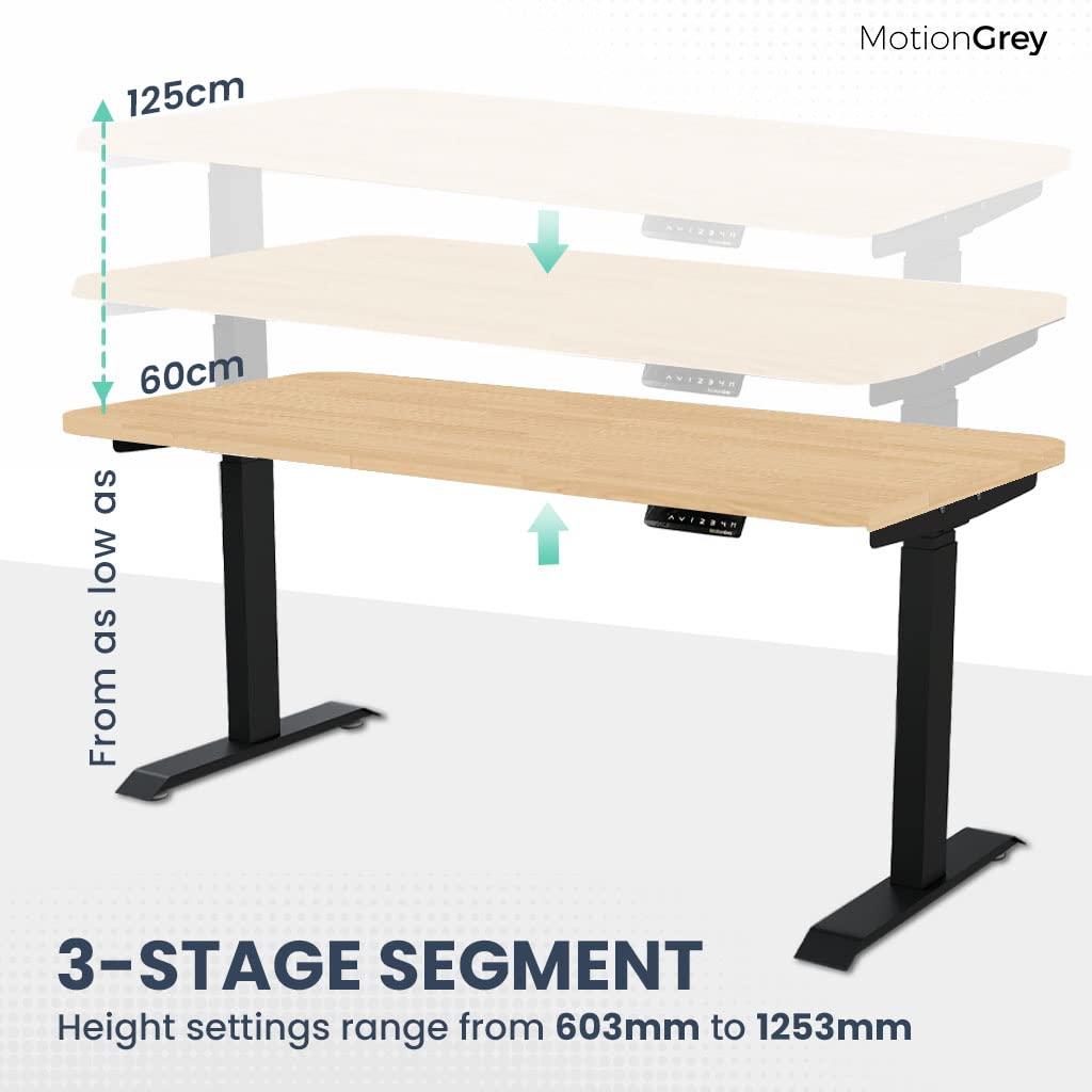 MOTIONGREY MotionGrey - German Electric Dual Motor Height Adjustable Standing Desk, Ergonomic Stand Up Desk, Adjustable Sit Stand Desk Stand - (Tabletop Included) (Black Frame - Brown Top)