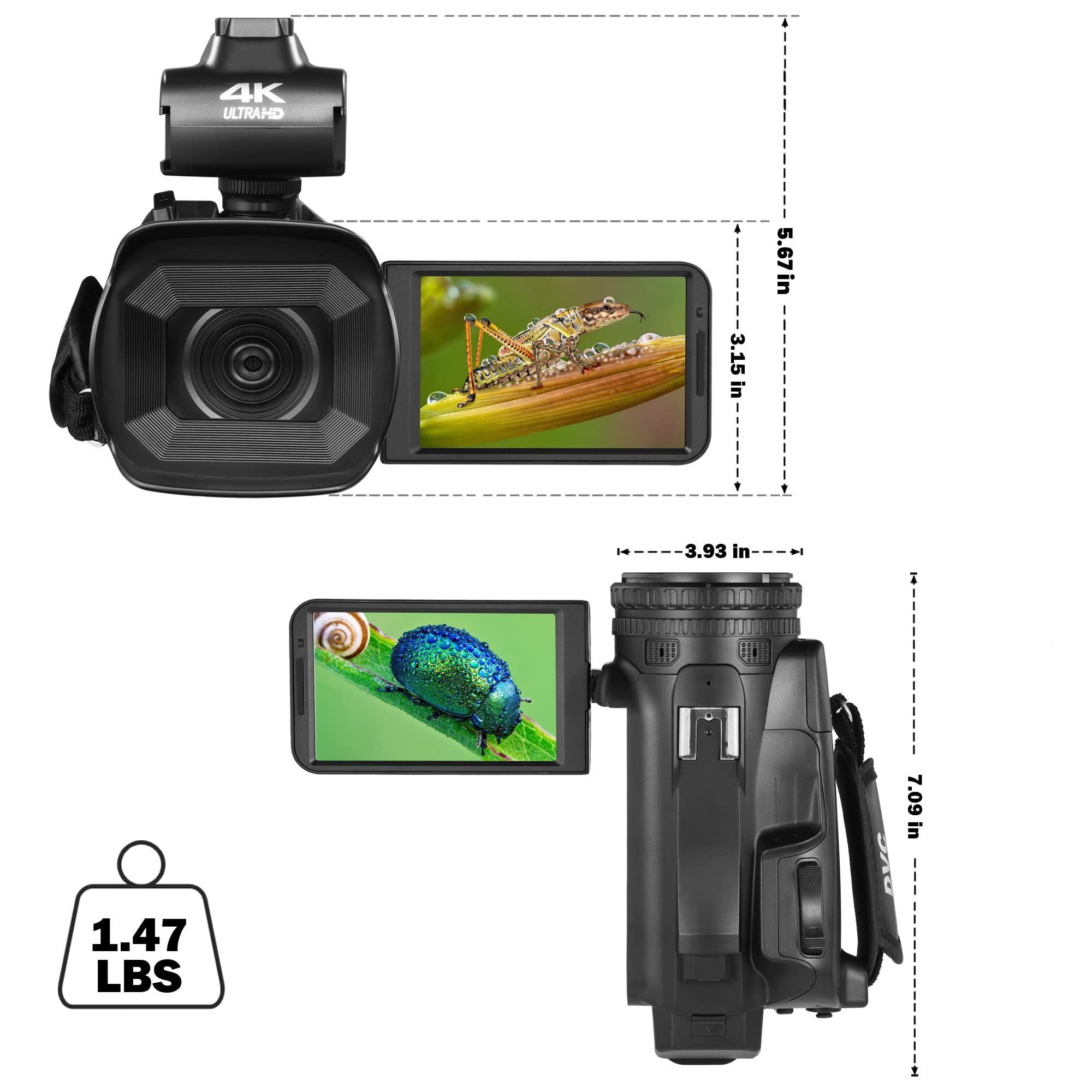Lierhyt Lierhyt 4k Video Camera Camcorder with 18X Digital Zoom,64MP Vlogging Camera for YouTube,4.0-inch Rotating Touchscreen,64GB SD Card,Microphone,Remote Control,Durable Battery(Black)