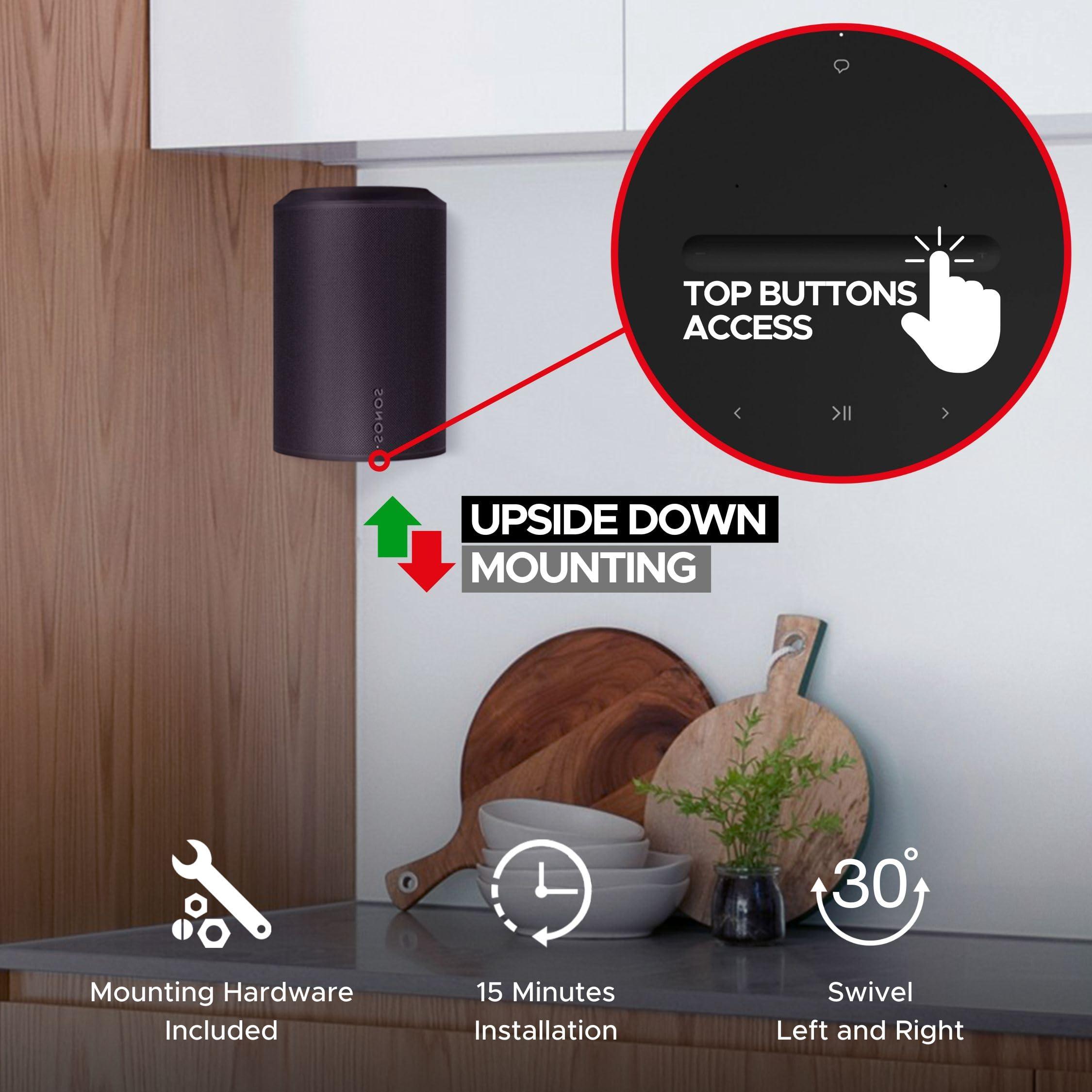 Sound Bass ERA100 Corner Wall Mount Bracket - Low Profile, Black, Single (1pc), Complete with All Mounting Hardware Compatible with Sonos ERA 100 Speaker