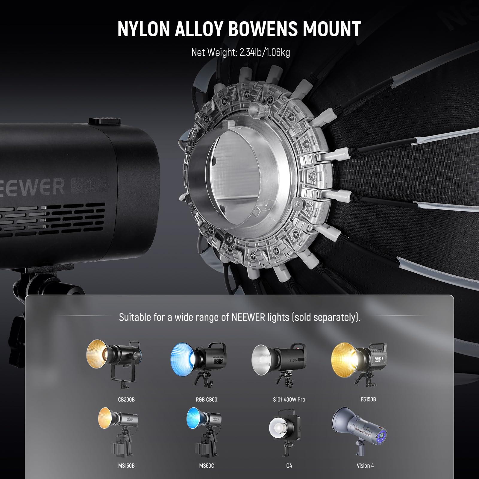 Neewer NEEWER 22\"/55cm Parabolic Softbox Bowens Mount, Quick Release with Diffusers/Grid/Bag for Video Continuous Lighting CB60 CB200B MS60 MS150B Q4 Compatible with Godox Compatible with Aputure, NS55P