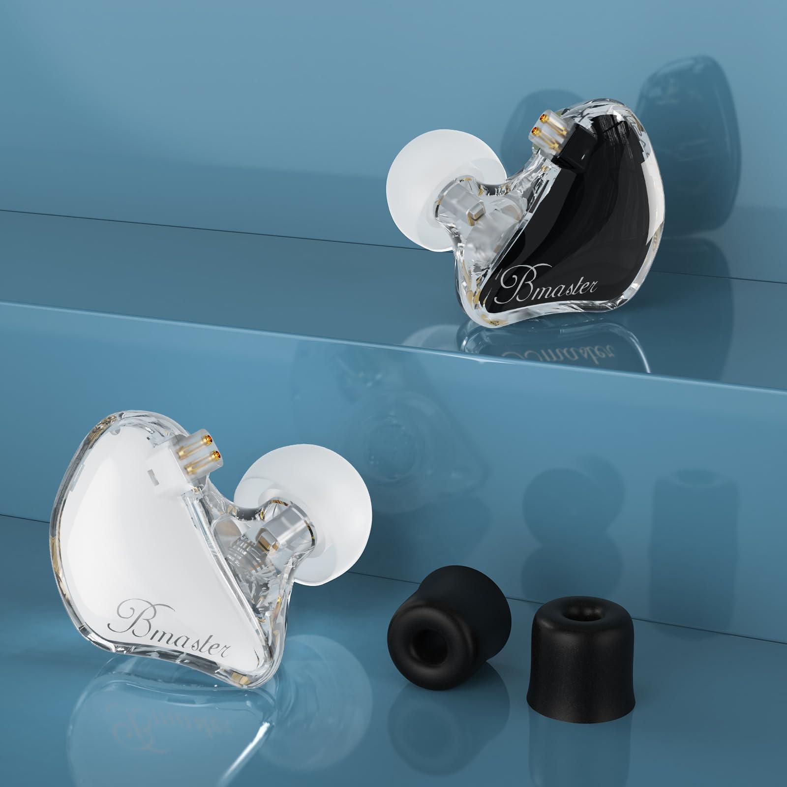 BASN BASN Bmaster Triple Driver in-Ear Monitors Headphones with Powerful Deep Bass, HiFi Stereo IEM Earphones with Upgraded Detachable 2-Pin Cables for Musicians (White/Black, 2-Pin)