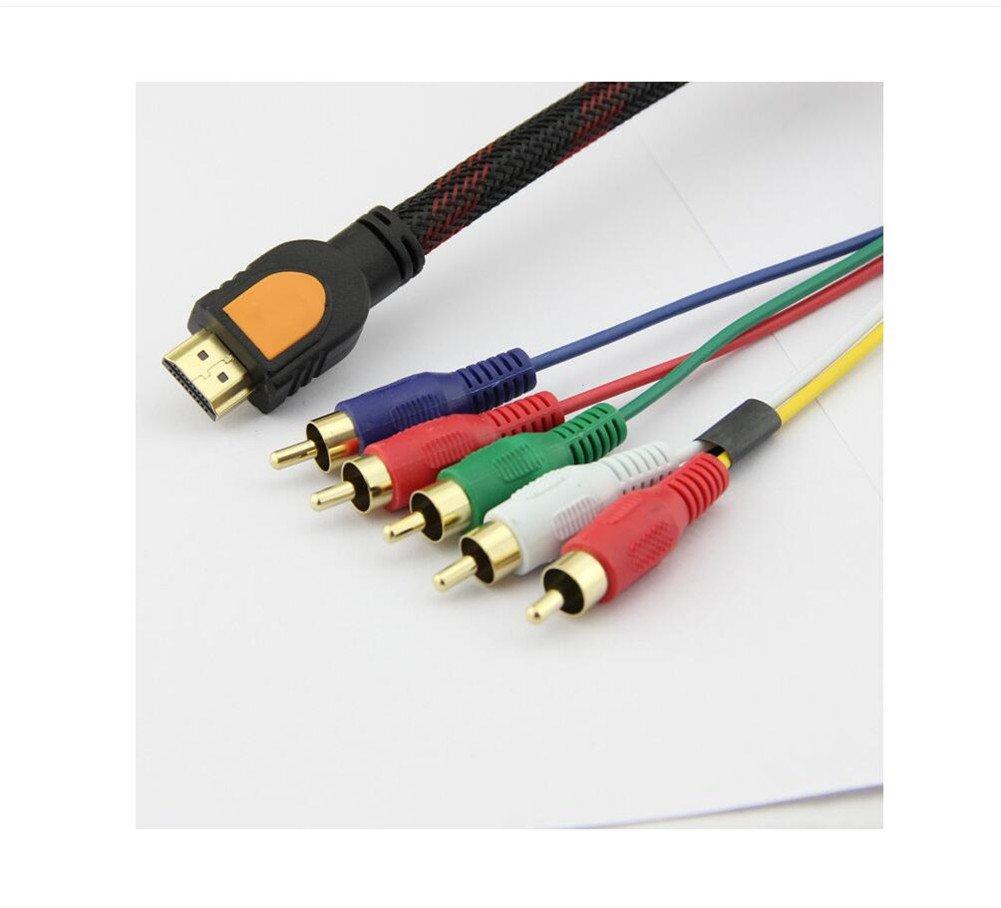 Nightwolf Nightwolf 5 Ft 1.5M HDMI to RCA Cable, HDMI Type A Male to 5RCA Male Plug Video Audio Cale Converter Adapter Cable for HDTV Plasma TV DVD and Most LCD Projectors (Black,Nylon)