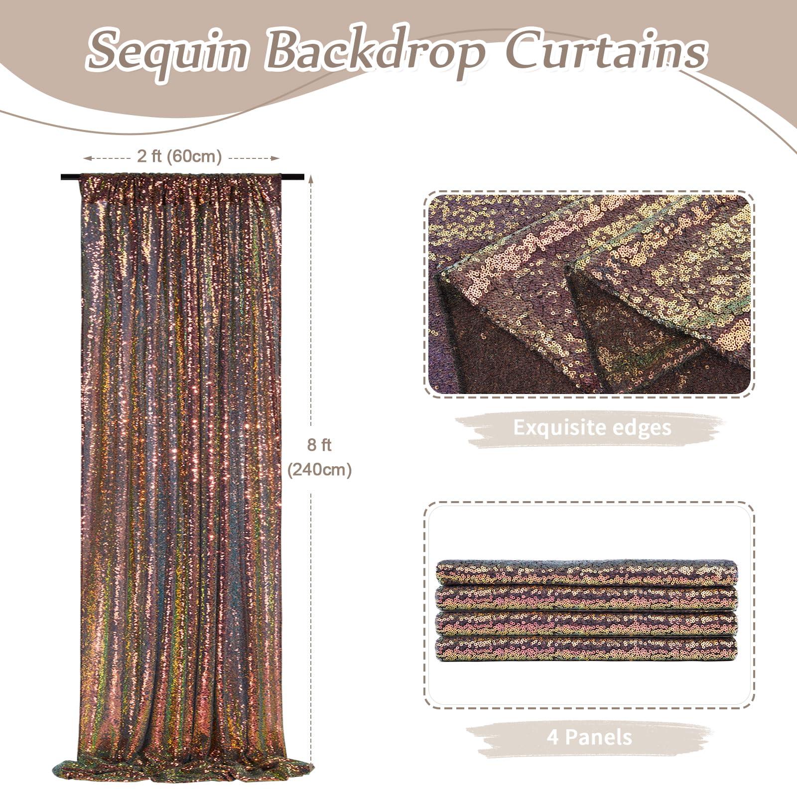 SoarDream Sparkly Sequin Backdrop Curtains 4 Pcs 2ftx8ft Black Gold Birthday Party Backdrop Sequence Sequin Drapes Fabric