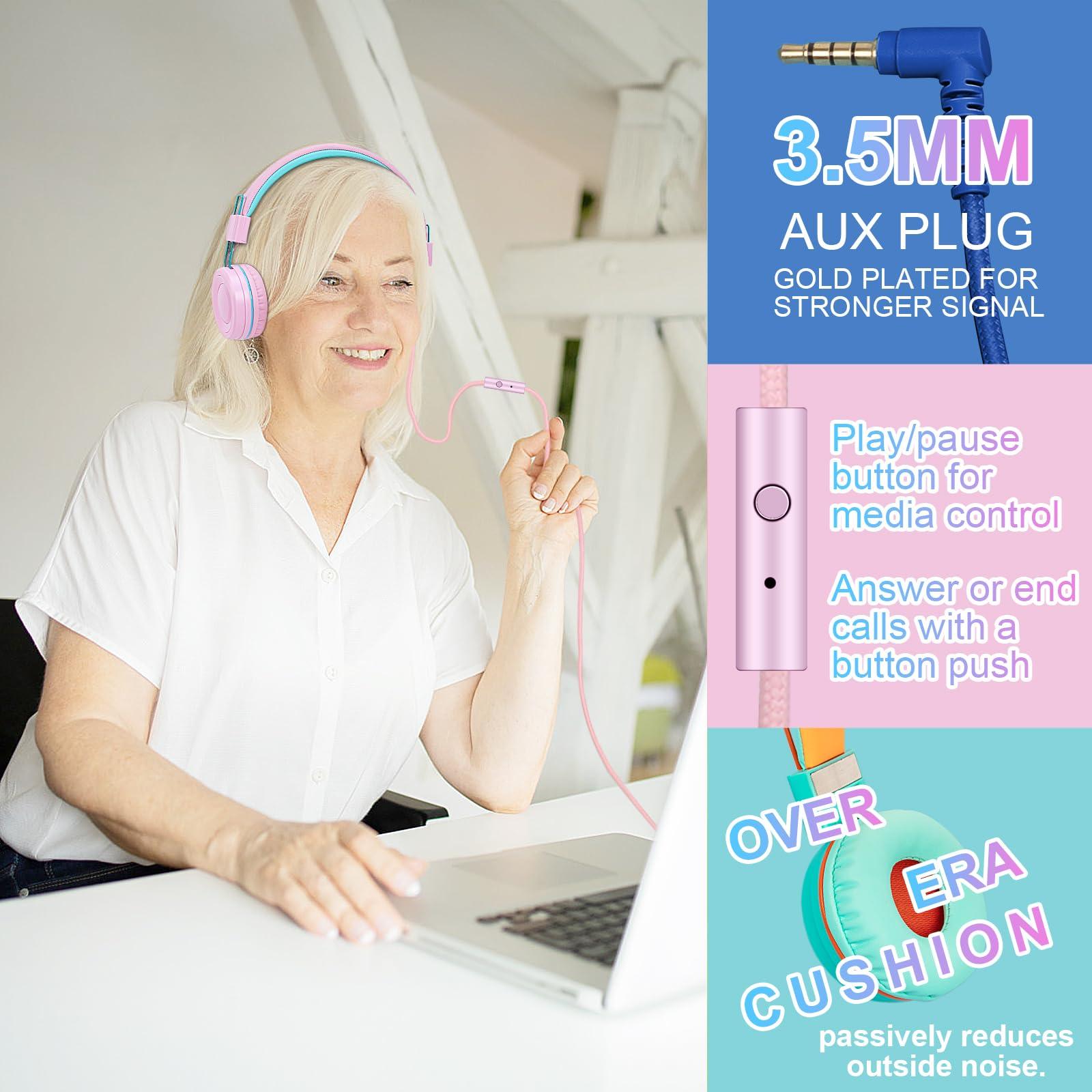 CN-Outlet CN-Outlet 5 Pack Kids Headphones Bulk for School Classroom Students Teens Toddler, Wired Adjustable Headsets for Libraries Families Childern and Adults (Mixed Colors with MIC)