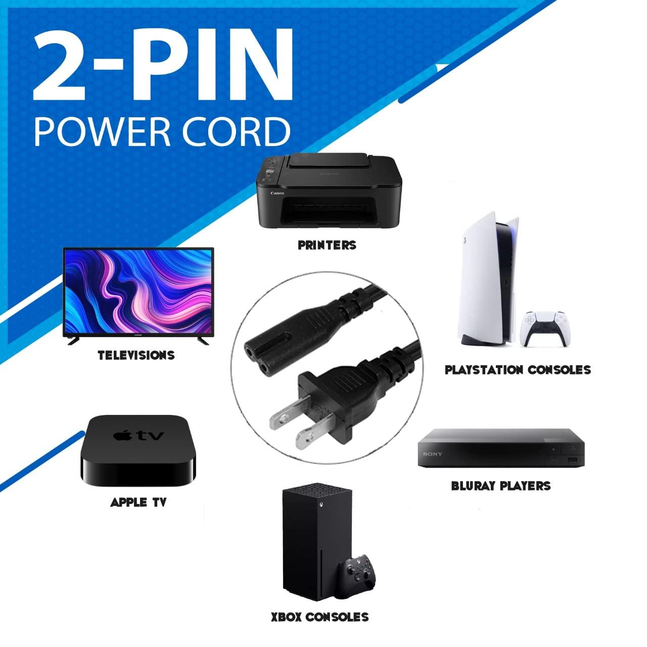 Lord Computer AC 2 Prong C8 Power Cord 5ft Standard 2-Slot for TV PS4 PS5 Speaker Monitor Xbox Wall Power Cable Replacement Black