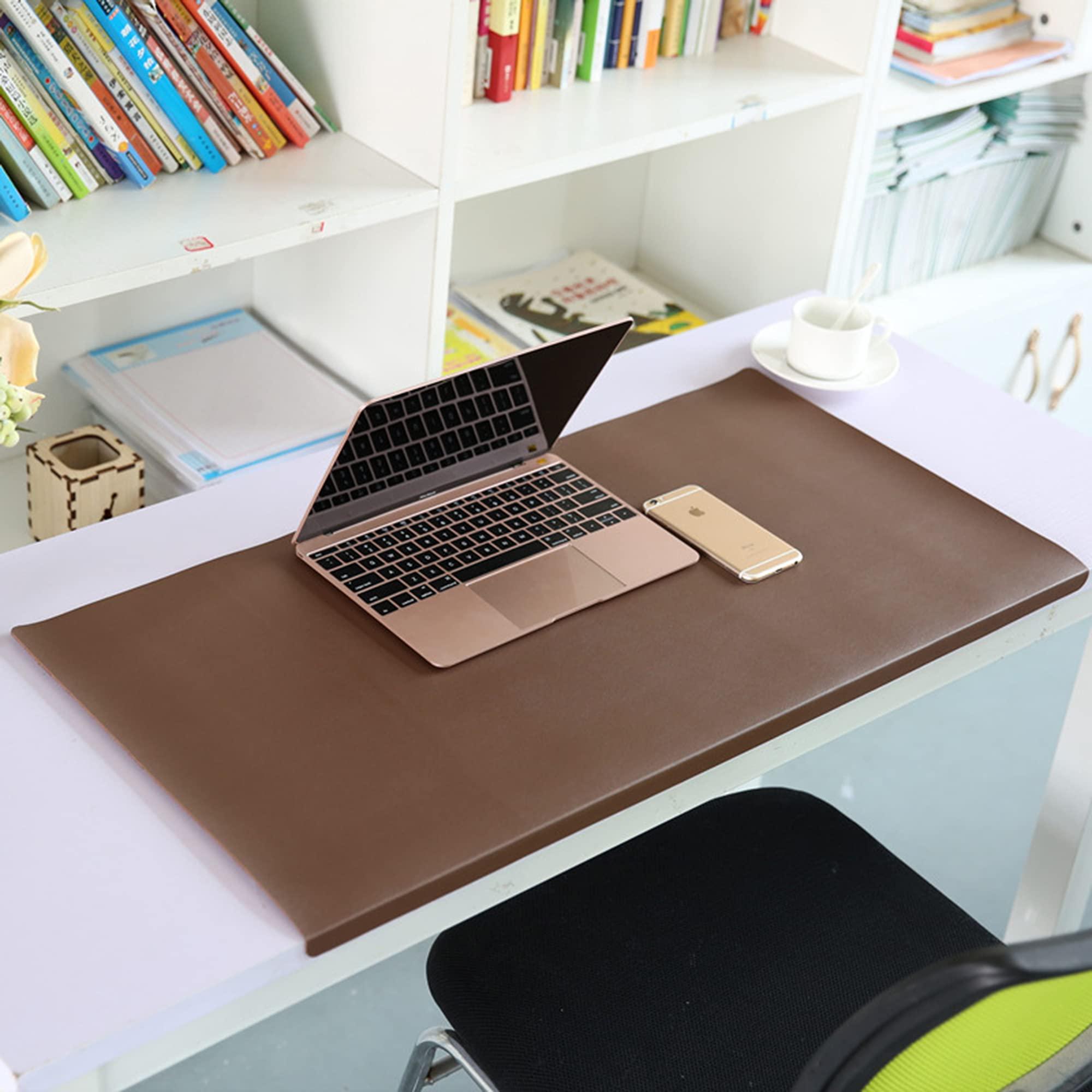 Wangle PU Leather Desk Pad with Edge Protection,Smooth Gaming Large Mouse Mat,Waterproof Desktops Mat with Lip,Non-Slip Writing Mat for Office Home,Brown