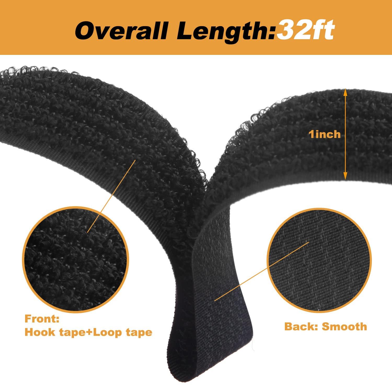 WSZJINB WSZJINB 32Ft x 1In Adjustable Cable Straps with Buckles, Free Cut Length, Black Reusable Fastening Cable Ties, Hook and Loop Securing Strap for Cable Tidy, Wire Management, Cord Organiser