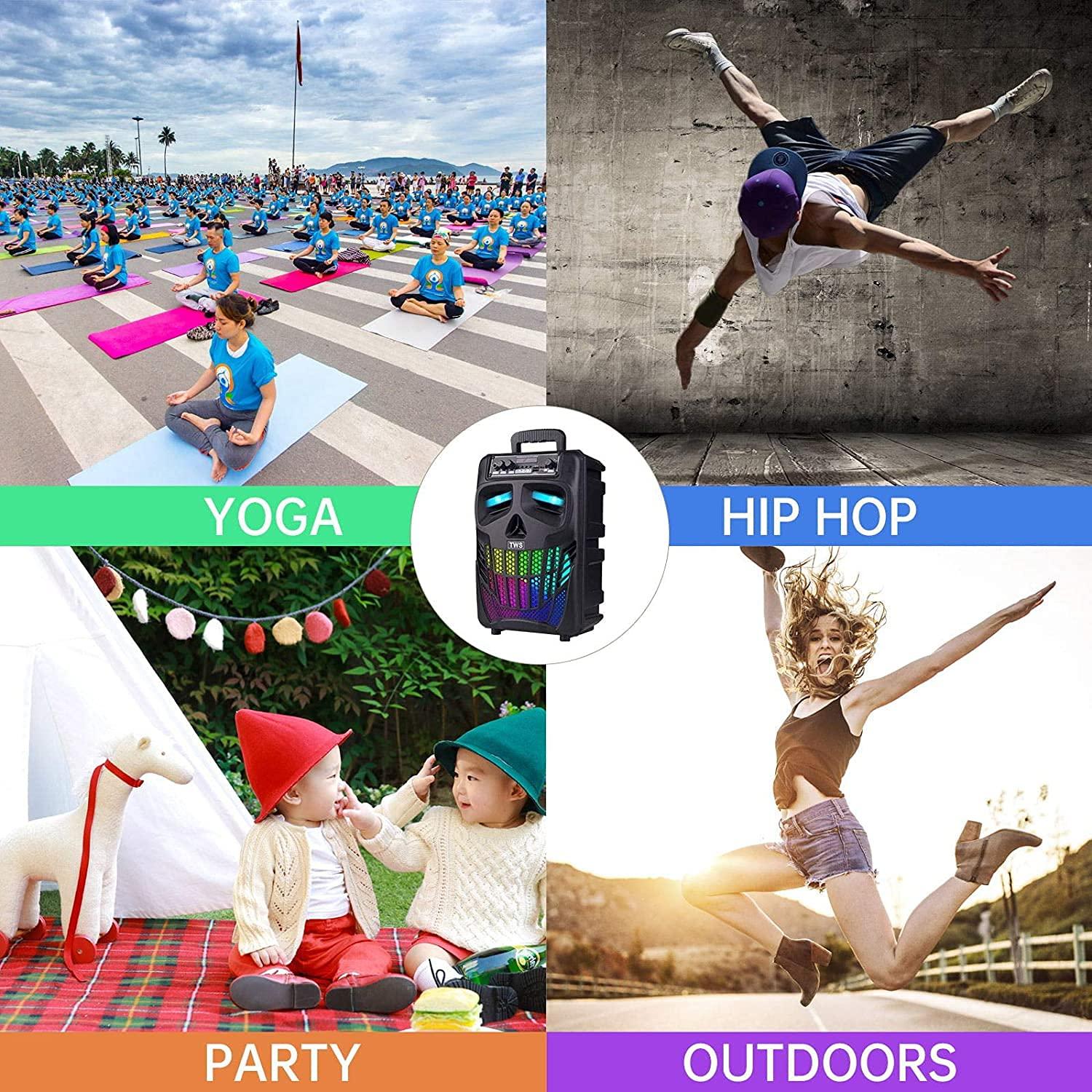 Aesackir Aesackir Portable Bluetooth Speaker with Subwoofer Wireless Speakers Outdoor/Indoor Big Support Remote Control FM Radio TF Card LED Lights MP3 Player Party for Home Camping iPhone Computer PC (B-S08)