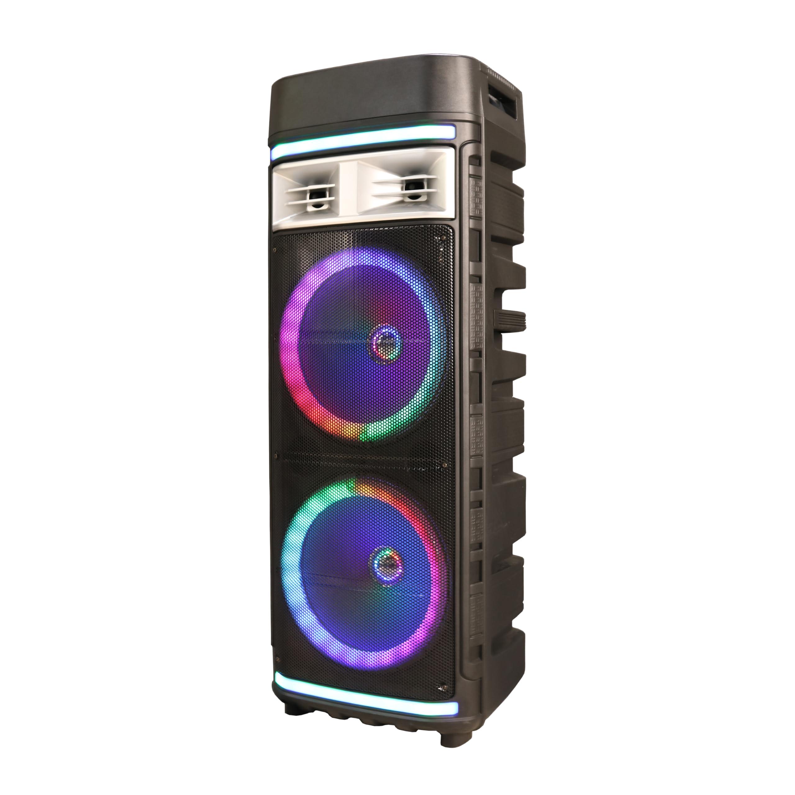 Supersonic IQ Sound IQ-6612DJBT 2 x12-inch Portable DJ Speaker, TWD, 600 Watts, LED Light Show, USB/Micro SD & AUX Inputs, FM Radio, Mic Input, Rechargeable Battery, with Handles, Wheels, and Remote Control