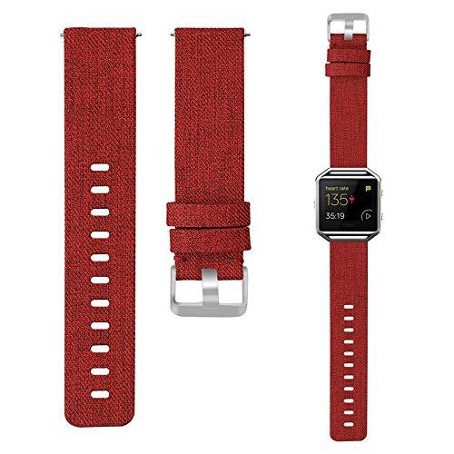 Bangyee Compatible with Fitbit Blaze Bands Women Men, Woven Nylon Bands Canvas Quick Release Replacement Watch Band Wristbands Accessory Straps Bracelet Fit for Fitbit Blaze Smartwatch (Red)