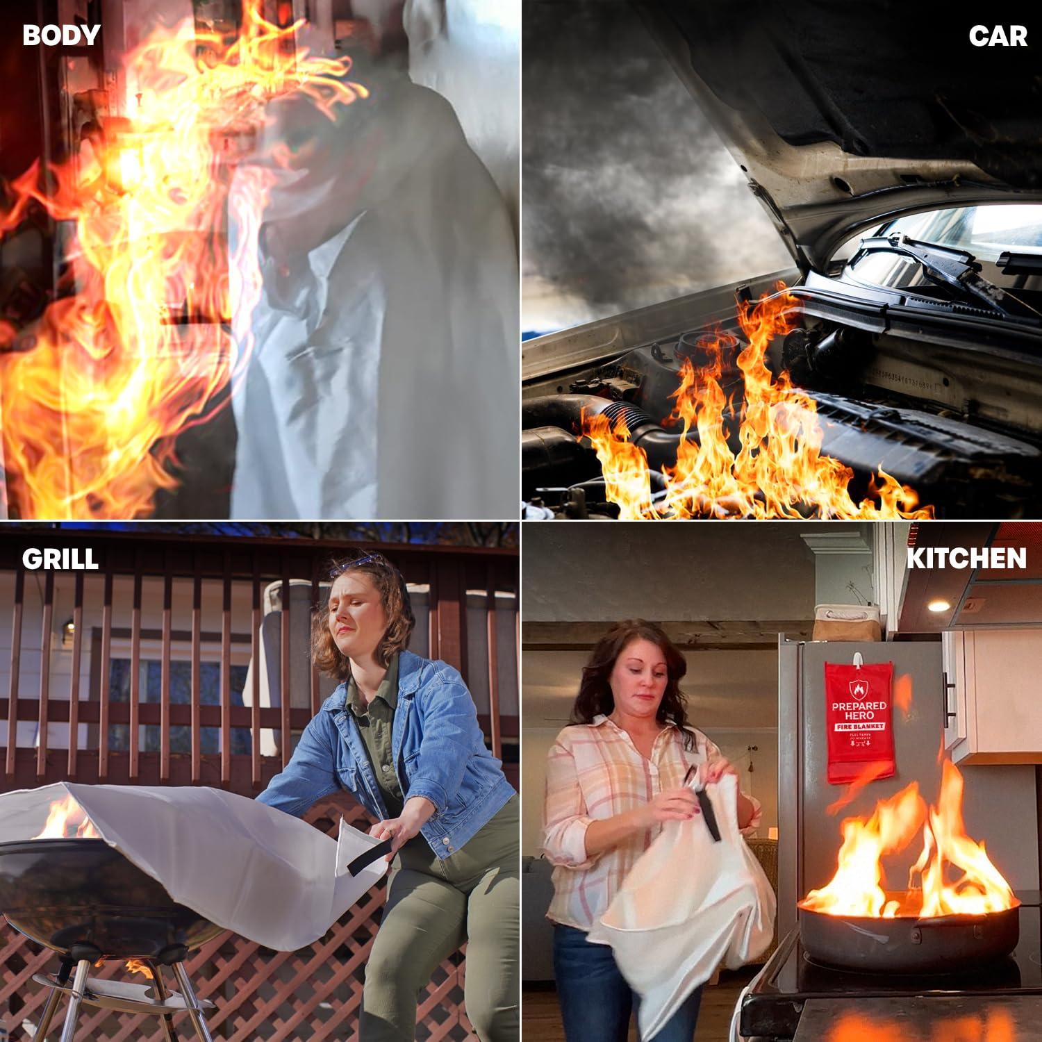 Prepared Hero Prepared Hero Emergency Fire Blanket - 2 Pack - Fire Suppression Blanket for Kitchen, 40 x 40 Fire Blanket for Home, Fiberglass Fire Blanket