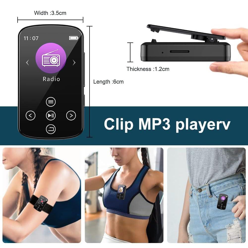 Docooler Docooler MP3 Player with Bluetooth 5.4, 1.5 Inch Colorful Screen with Sensitive Touch Button, Hi-Fi Music MP3 Player with Clip Pedometer Voice Recorder, Support TF Card, for Sports, Running - Black