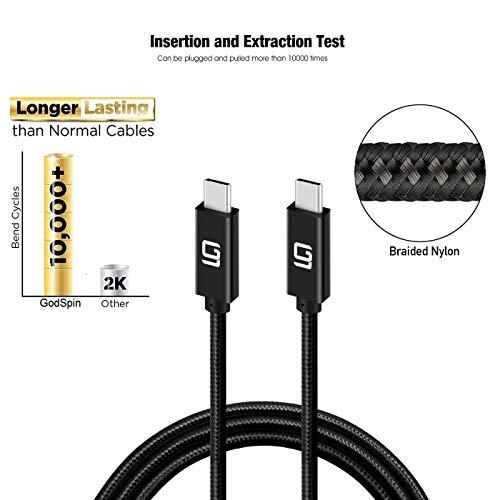 GodSpin GodSpin USB C to USB C Cable (20Gbps) SuperSpeed [Certified] USB Type-C to USB Type-C, 100W Power (USB 3.1, 3.2, Thunderbolt 3) Nylon Braided, Dual 4k or Single 5k @60hz Display (6.6ft/20Gbps)