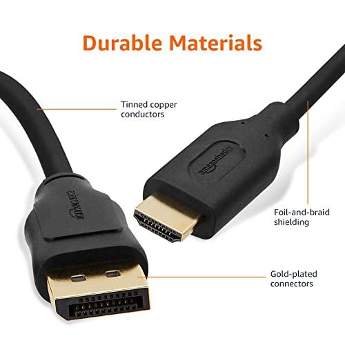 Amazon Basics Amazon Basics DisplayPort to HDMI Cable, Uni-Directional, 4K@30Hz, 1920x1200, 1080p, 6 ft, Black
