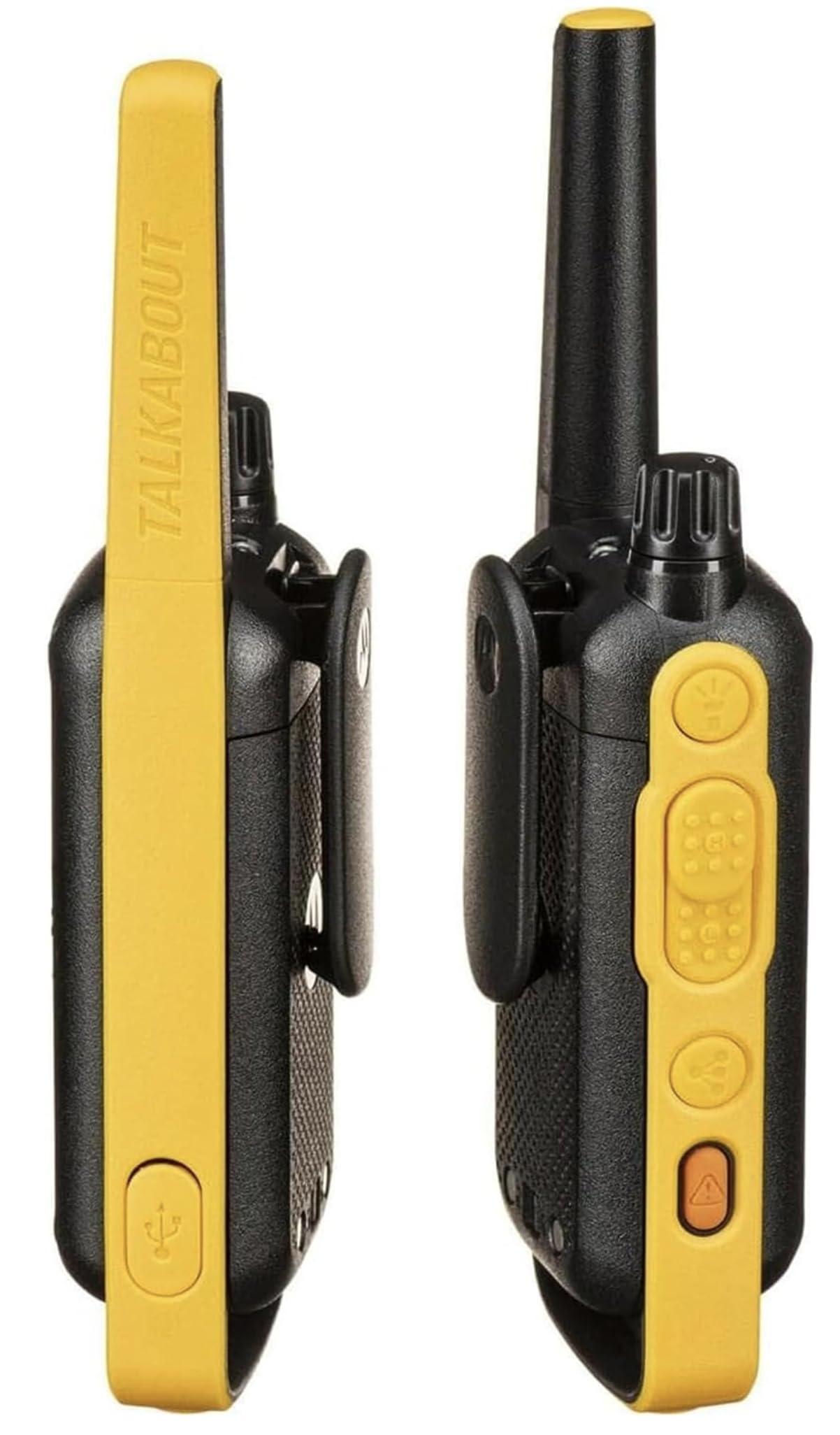 Motorola Solutions Motorola Solutions Portable FRS Talkabout T470 Two Way Radio Rechargeable 2-Pack Walkie Talkies Black/Yellow 22 Channels PTT Earpieces Dual Charger