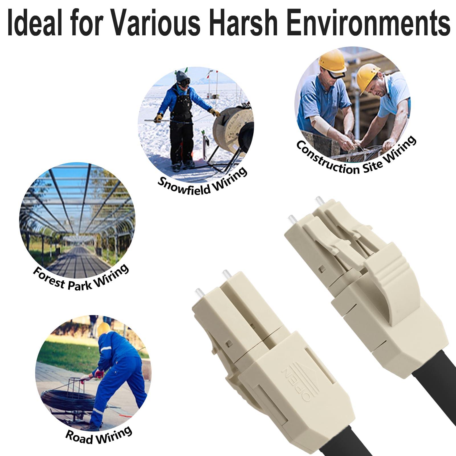 FLYPROFiber FLYPROFiber- OM3 LC to LC Fiber Patch Cable Outdoor Armored 300m/984ft, Duplex Multimode, Uniboot Industrial TPU, with Pulling Eye Kit, 10GB/40GB, 50/125um, OD-5mm