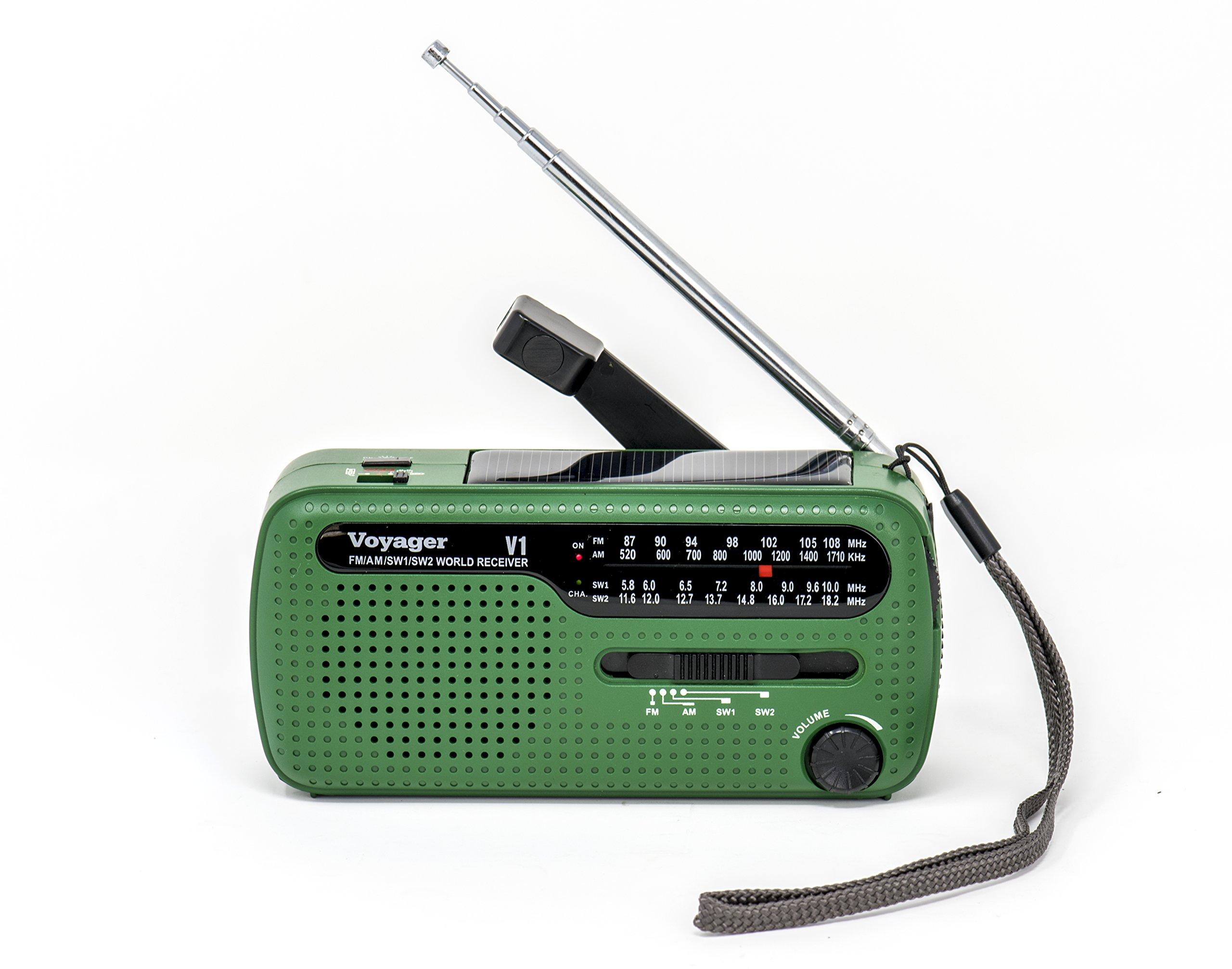 Kaito Kaito V1 Voyager Solar/Dynamo AM/FM/SW Emergency Radio with Cell Phone Charger and 3-LED Flashlight, Green