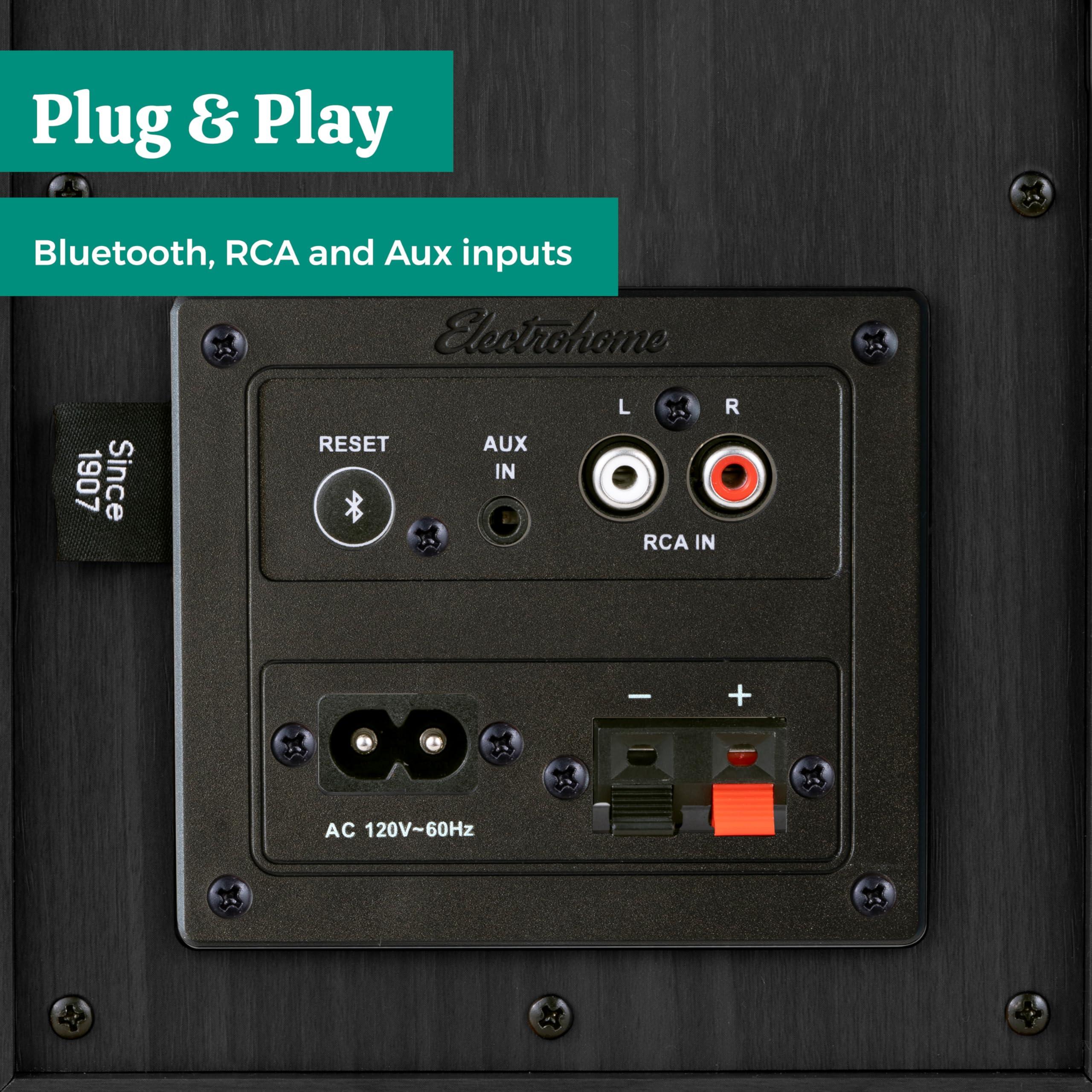 Electrohome Electrohome McKinley 2.0 Stereo Powered Bookshelf Speakers with Built-in Amplifier and 4" Drivers for Turntable, TV, PC and Wireless Music Streaming Featuring Bluetooth 5, RCA and Aux (EB30B)