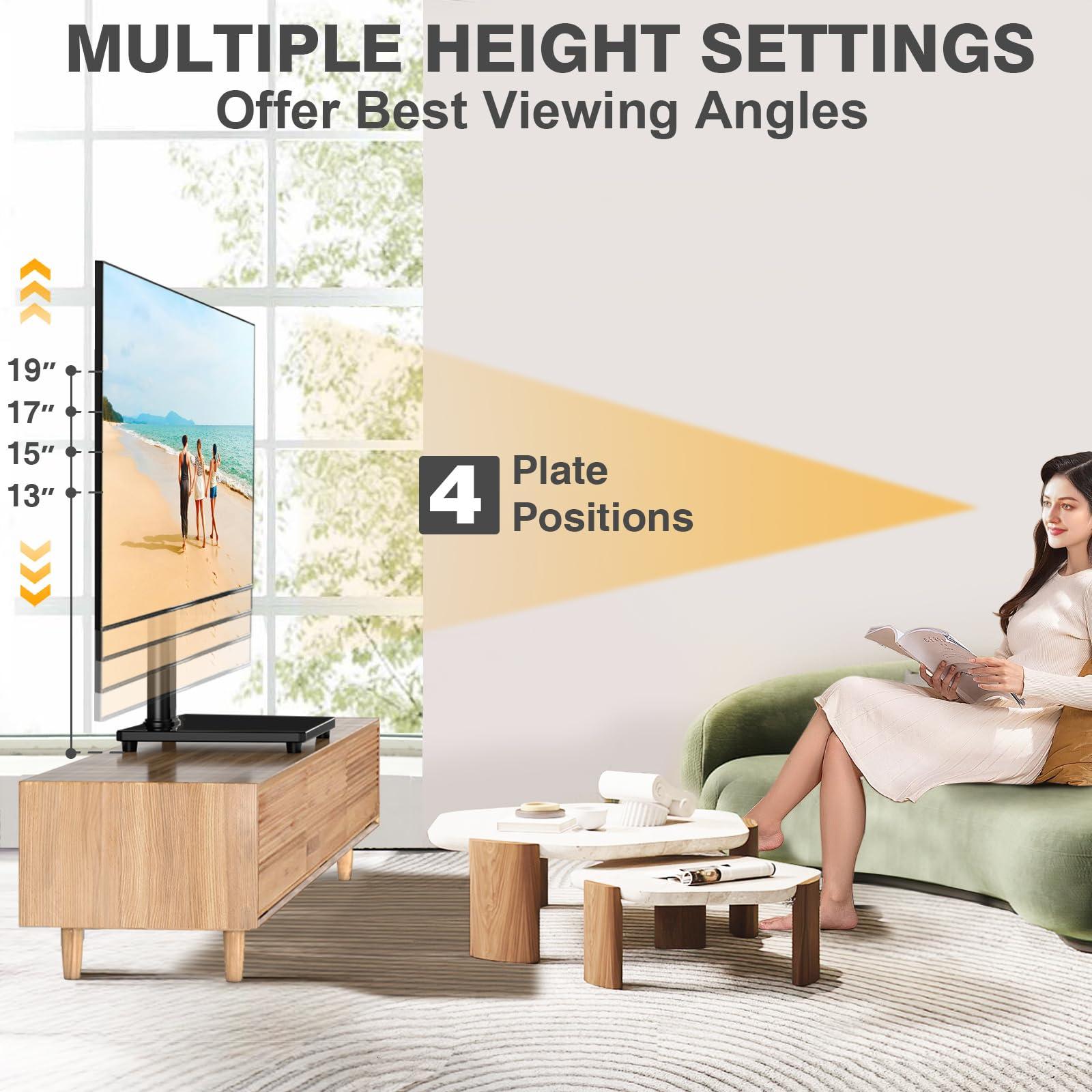 TVON TVON Universal TV Stand Base, Swivel Table Top TV Stand for 20-43 inch TVs/Monitors with 4 Level Height Adjustment and Tempered Glass Base, Holds up to 88LBS, VESA 200x200mm