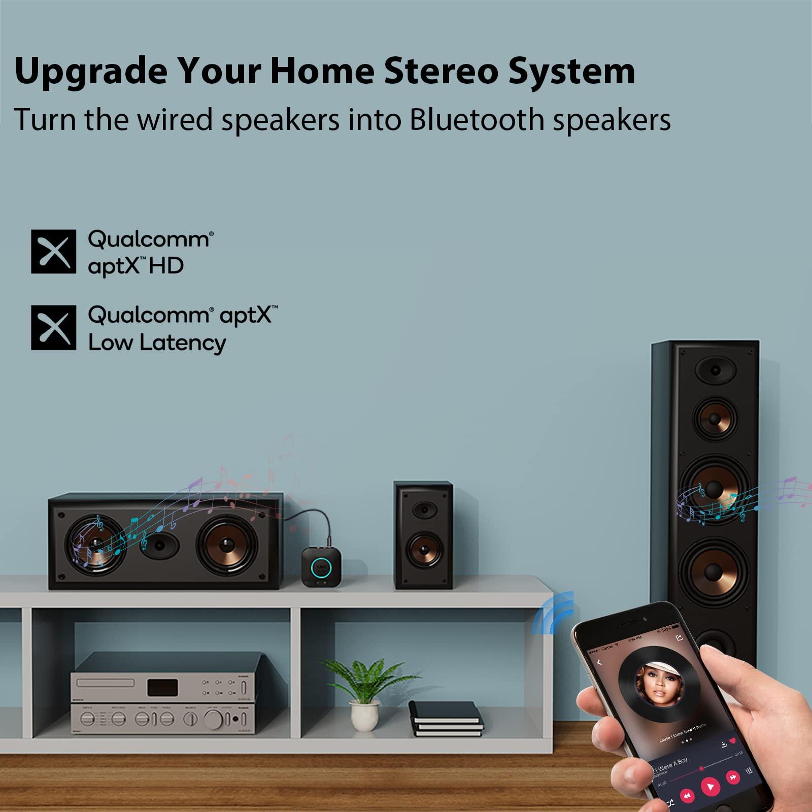 1Mii 1Mii B06S Bluetooth 5.2 Receiver, HiFi Wireless Audio Adapter for Home Stereo System w/aptX HD& Low Latency, Volume Control for Car Speaker, Amplifier, with 3.5 mm/RCA Outputs, Long Range