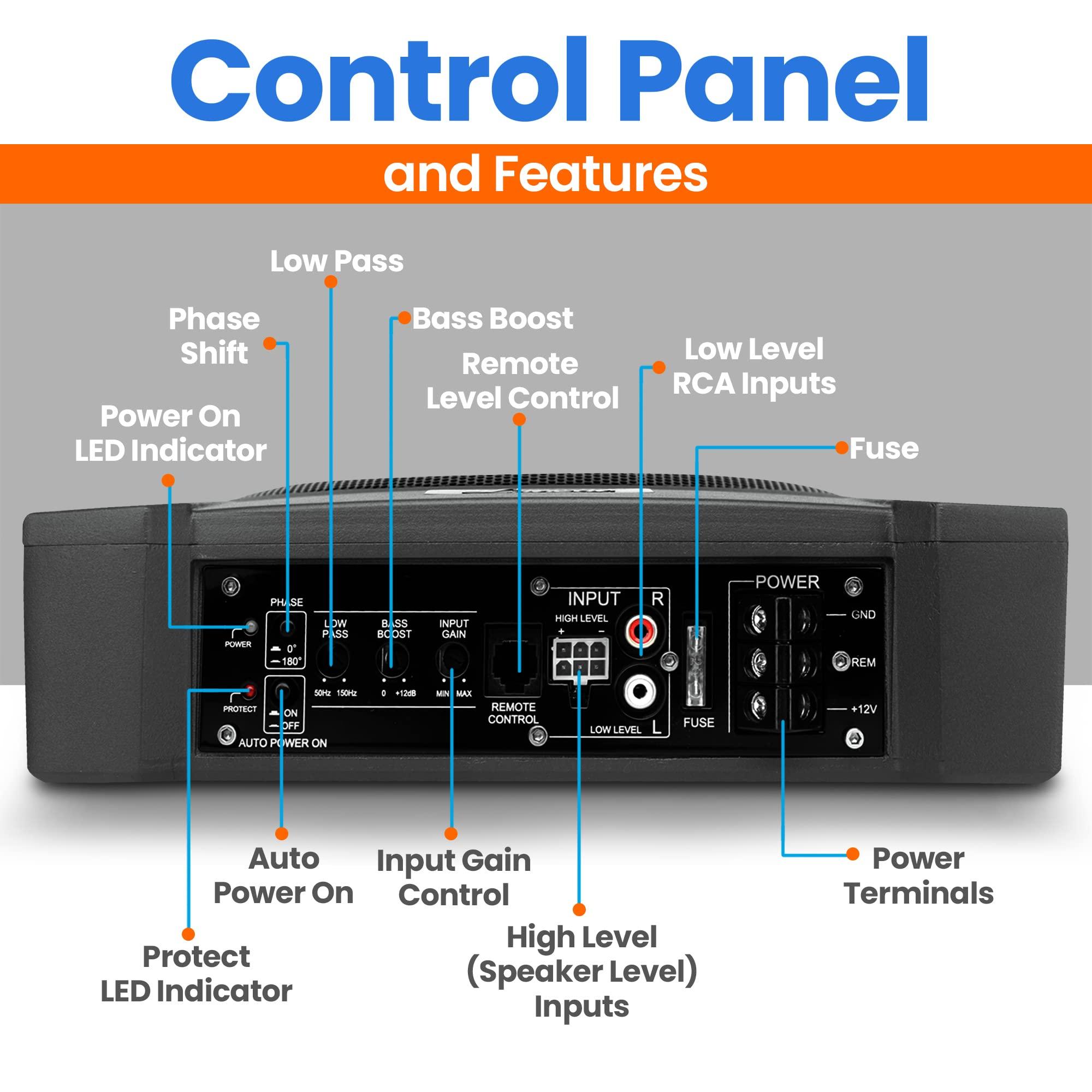 Pyle Pyle 10-Inch Low-Profile Amplified Subwoofer System- 900 W Compact Enclosed Underseat Car Audio Subwoofer w Built in Amp