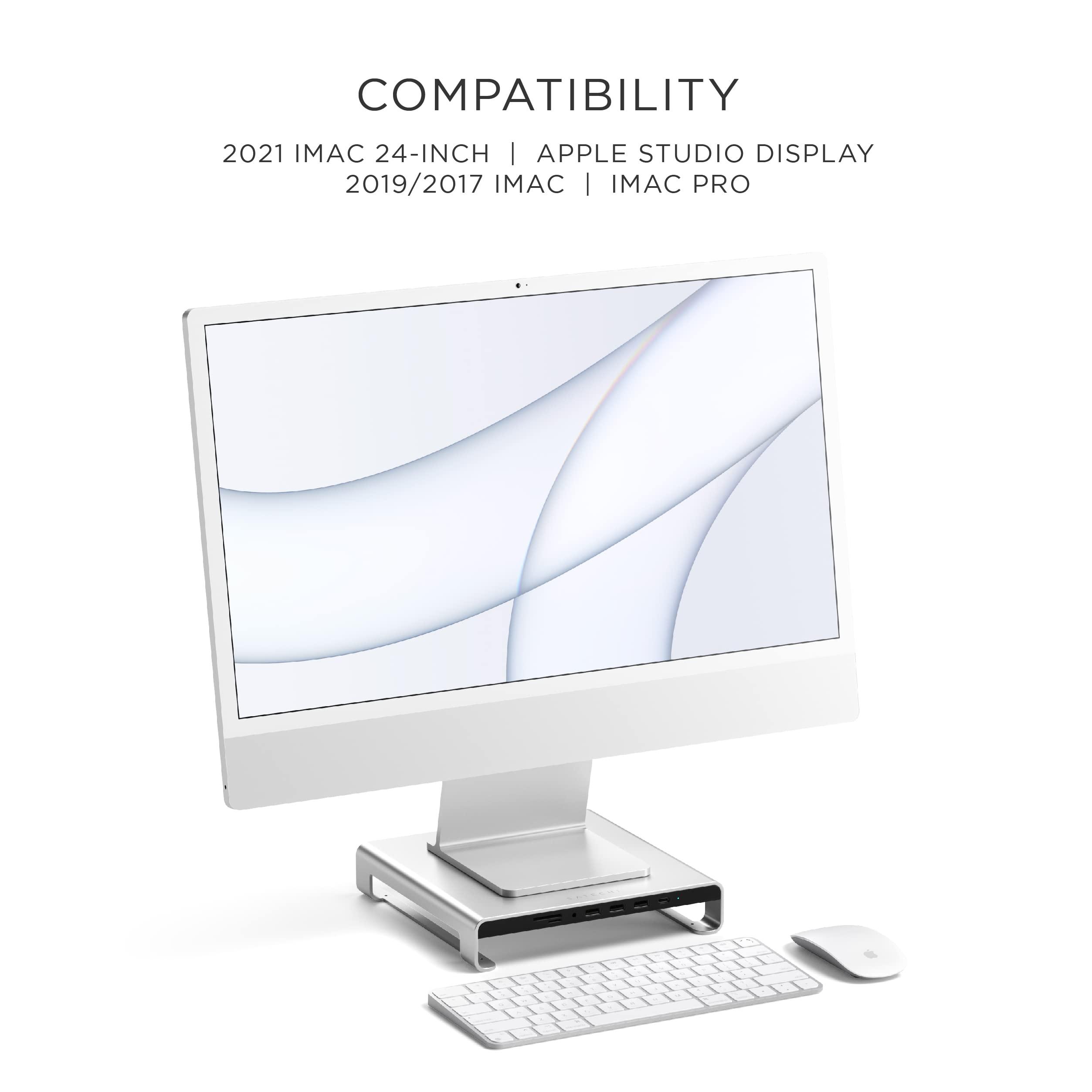 Satechi Satechi Type-C Aluminum Monitor Stand Hub with USB-C Data, USB 3.0, Micro/SD Card Slots & 3.5mm Headphone Jack - For Apple Studio Display, iMac M1, iMac, iMac Pro (Silver)