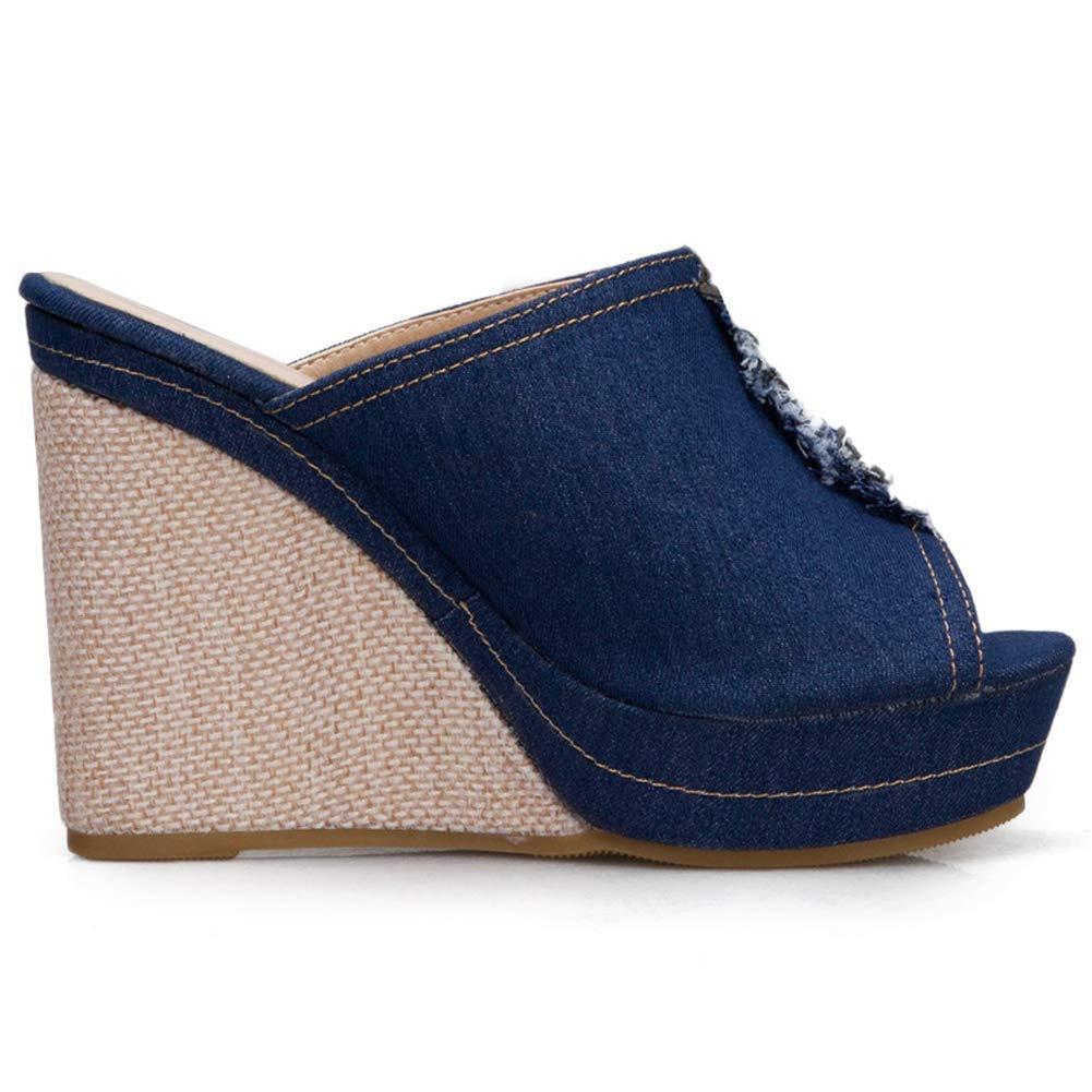 ZBYY ZBYY Women's Flip Flop Sandals Open Toe Denim Wedge Platform Shoes Outdoor High Heel Sandals for Wedding Party Dress