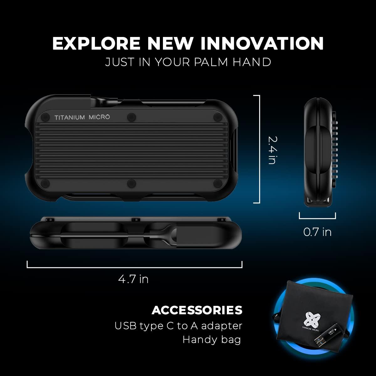 Titanium Micro Titanium Micro External SSD 2TB - Mercury Portable SSD, Up to 1000MB/s, USB 3.2 Gen 2 USB-C USBA, Rugged IP66 Water Resistance, Drop Proof, External Solid State Drive Slim and Lightweight Storage