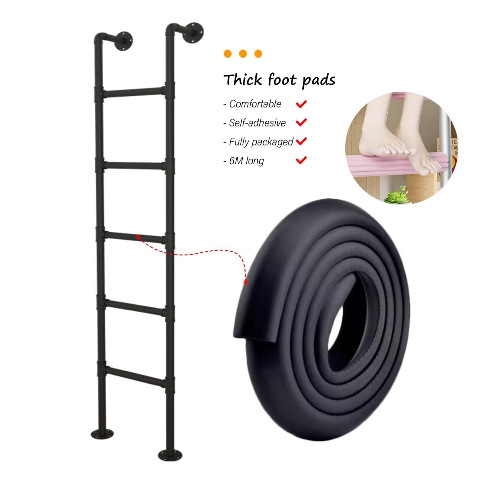 LSMKKA Rv Bunk Ladder 48 55 Inch 60 63 72 80 91" Basement Egress Ladder, Black Floor Standing Window Well Ladder 3 4 5 6 10 12 Step Ladders with Mount Discs, Adults Kids Safety Climb Stool (Color : Black,