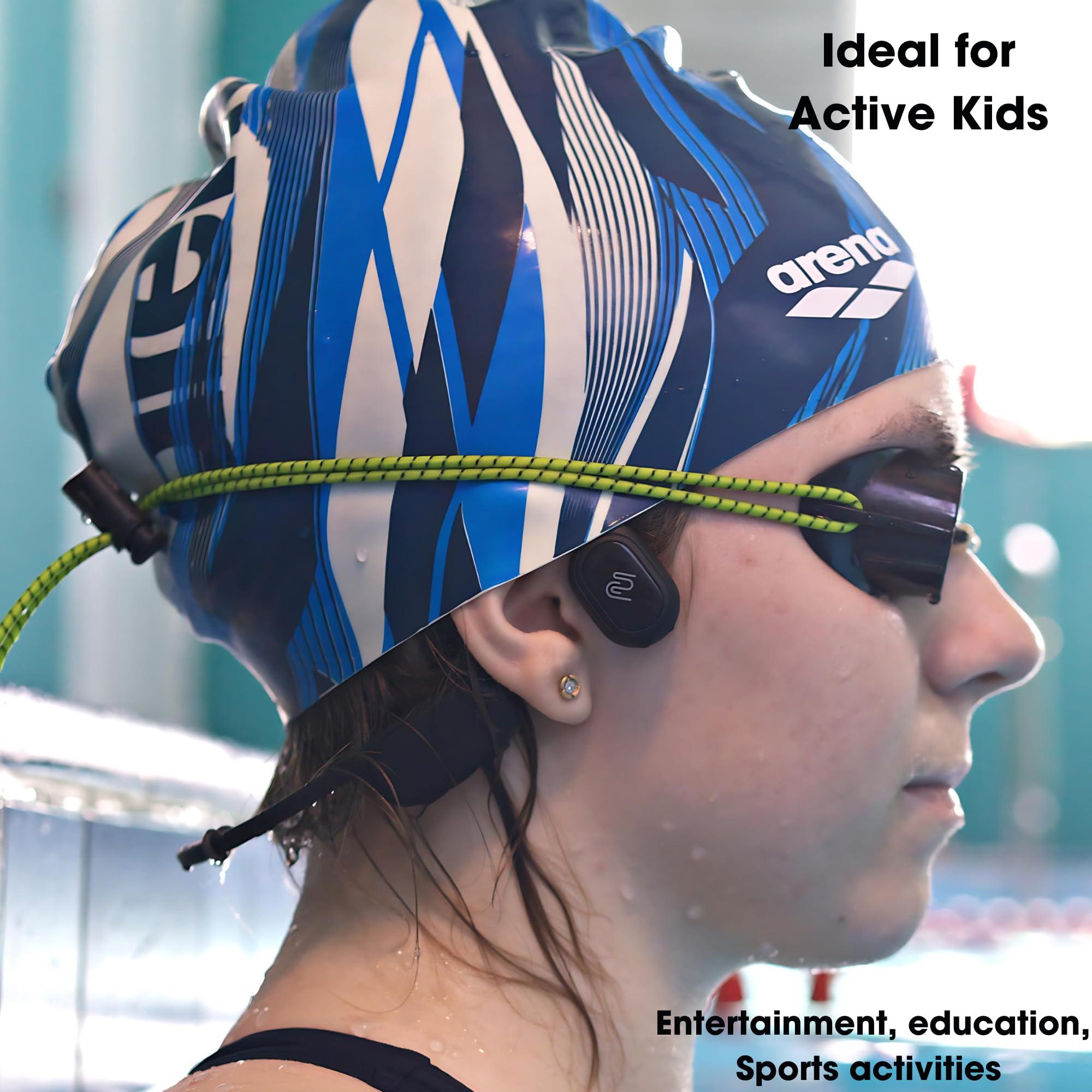 FlowMotion FlowMotion Versa Kids Open-Ear Black Headphones for Kids, Bone Conduction Headphones, Internal Storage 32G MP3 Player, Wireless, Bluetooth, Waterproof