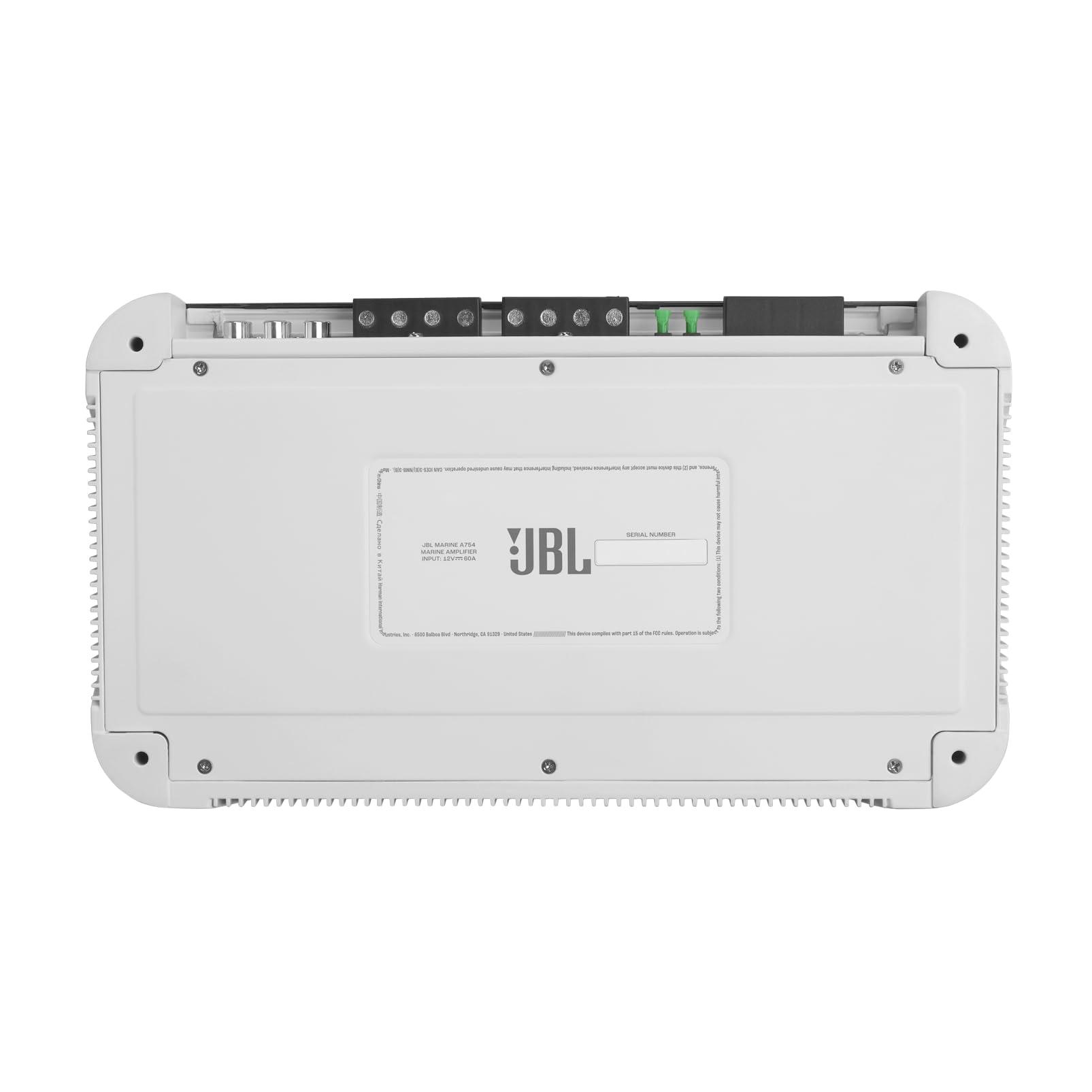 JBL JBL MA754 - High Performance 4-Channel Marine Amplifier, 200 watts RMS x 2 at 4 ohms in bridged Mode (4-ohm Stable in bridged Mode), Preamp and Speaker-Level inputs