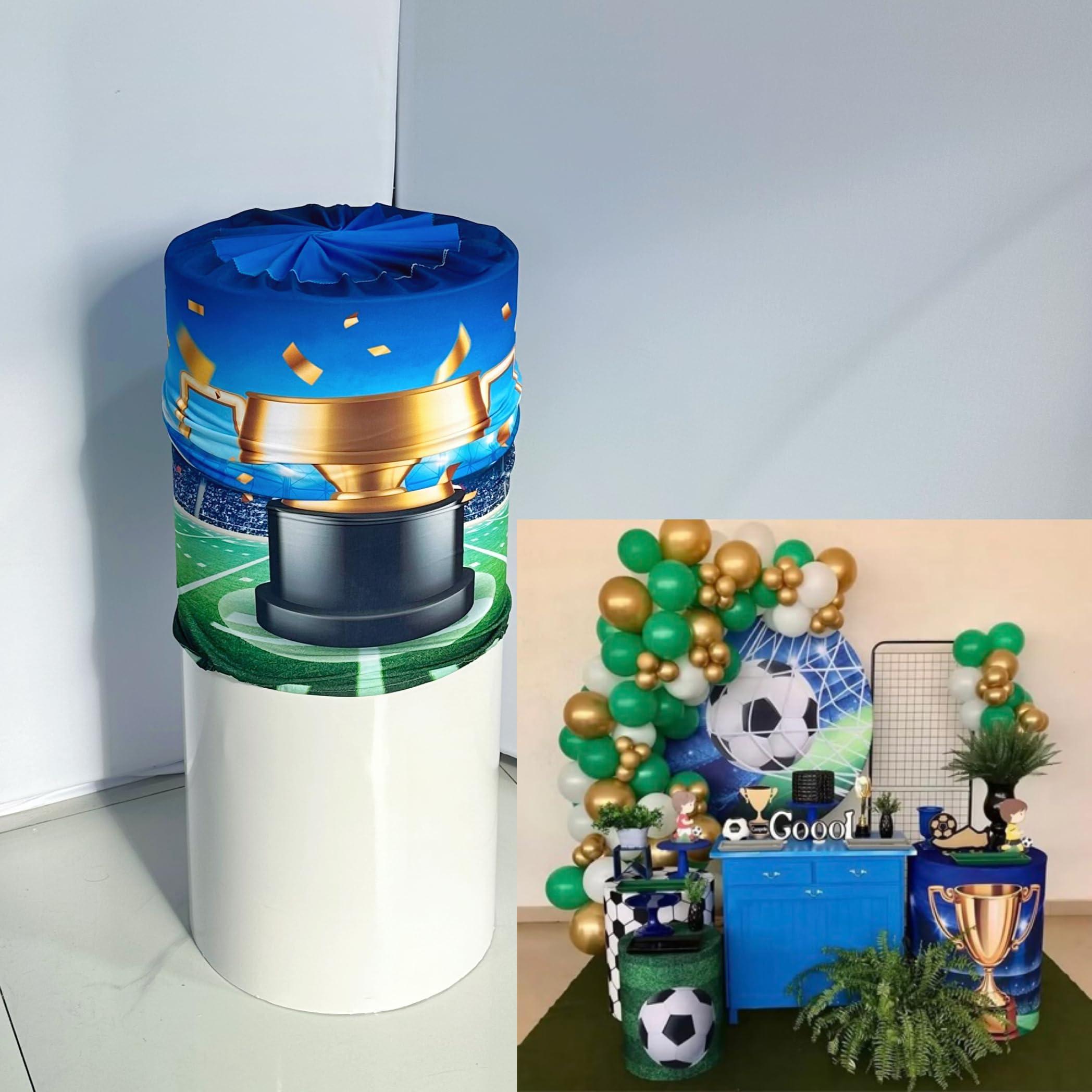 HISDH HISDH NO182 Sports Soccer Pedestal Cover for Birthday Party Babyshower Decoration Cylinder Cover Soccer Photography Plinth Cover Baptism Communion Props Dia40 H90 Pattern A