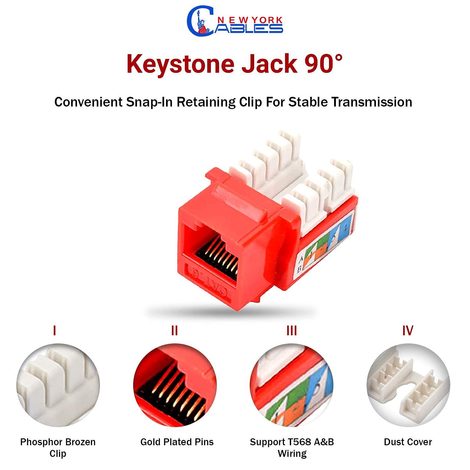 NewYork Cables NewYork Cables cat 6 Keystone Jack 90 Degree Punchdown Ethernet Wall Jack for Patch Panels Wall Plates